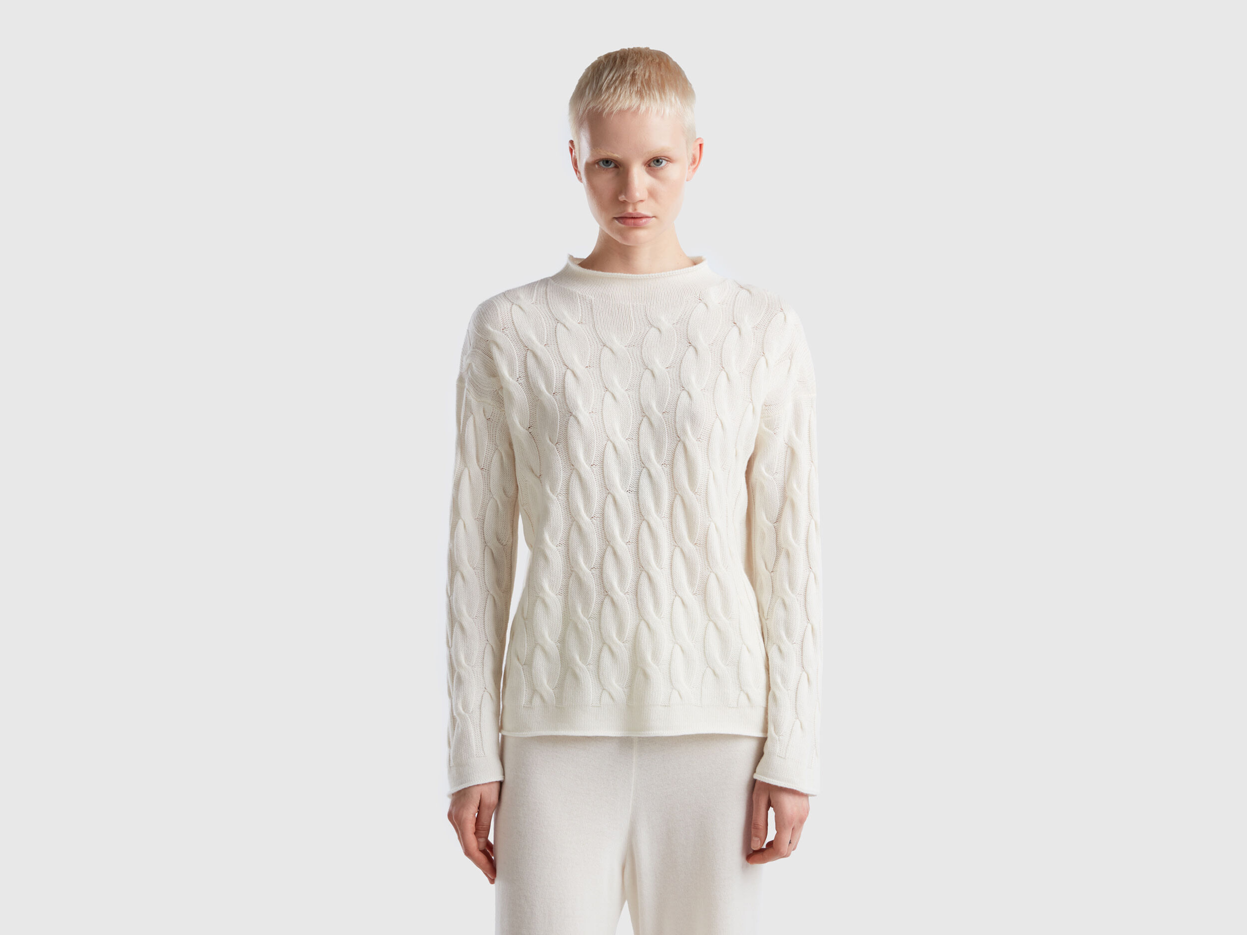 Cable knit sweater Creamy White Benetton