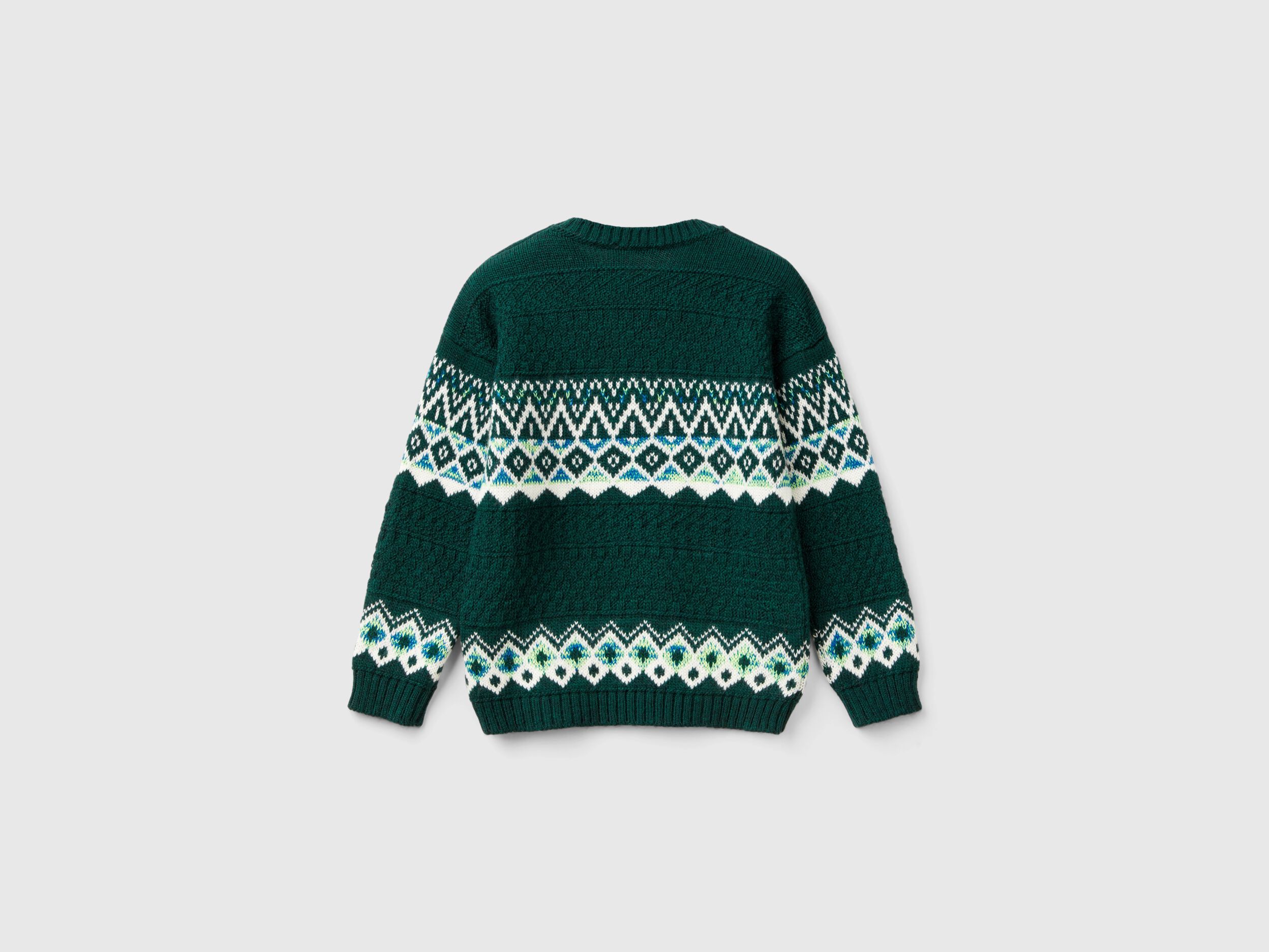 Jacquard sweater in wool blend - Green | Benetton