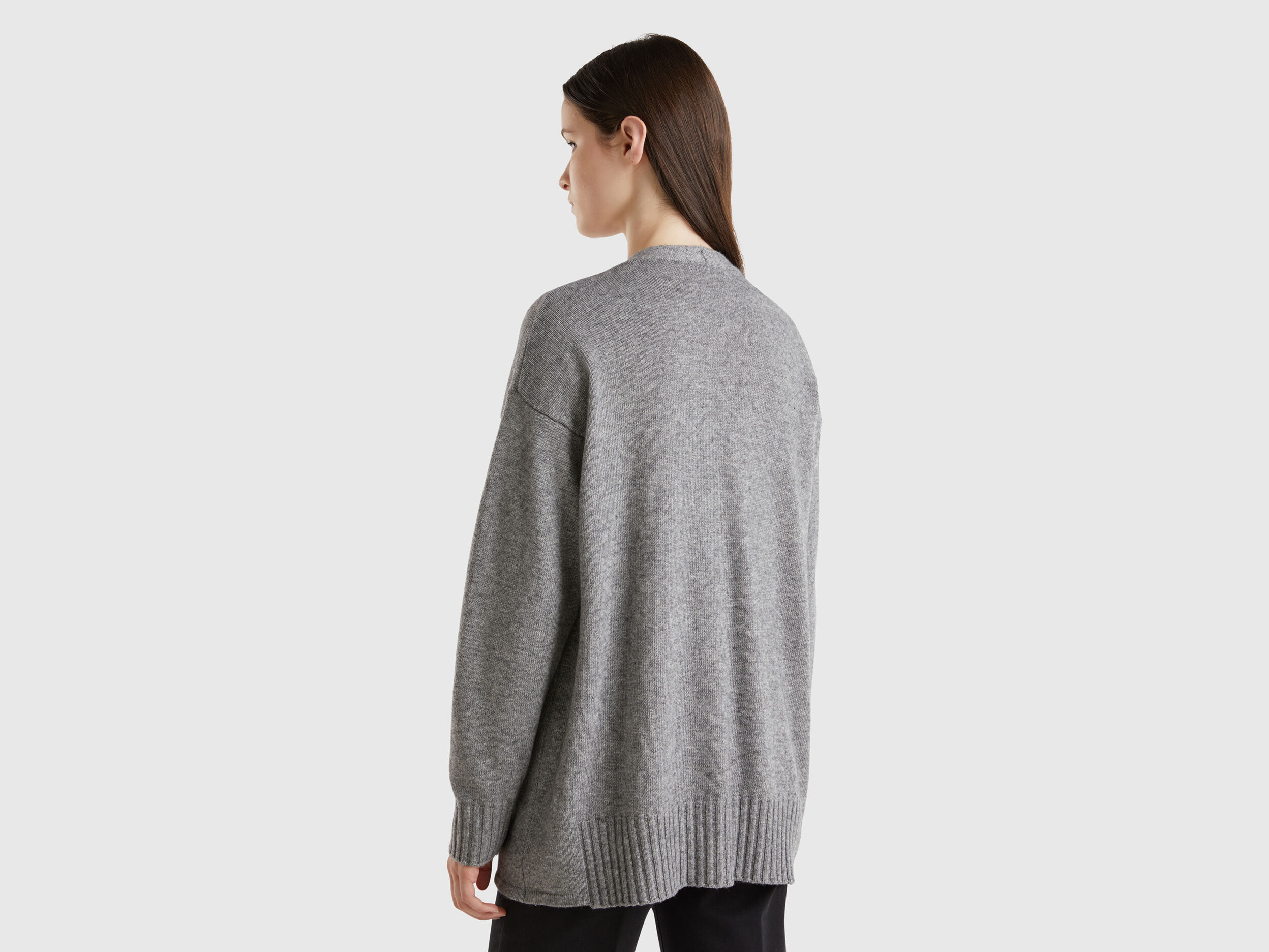 Oversized fit cardigan in wool blend Gray Benetton