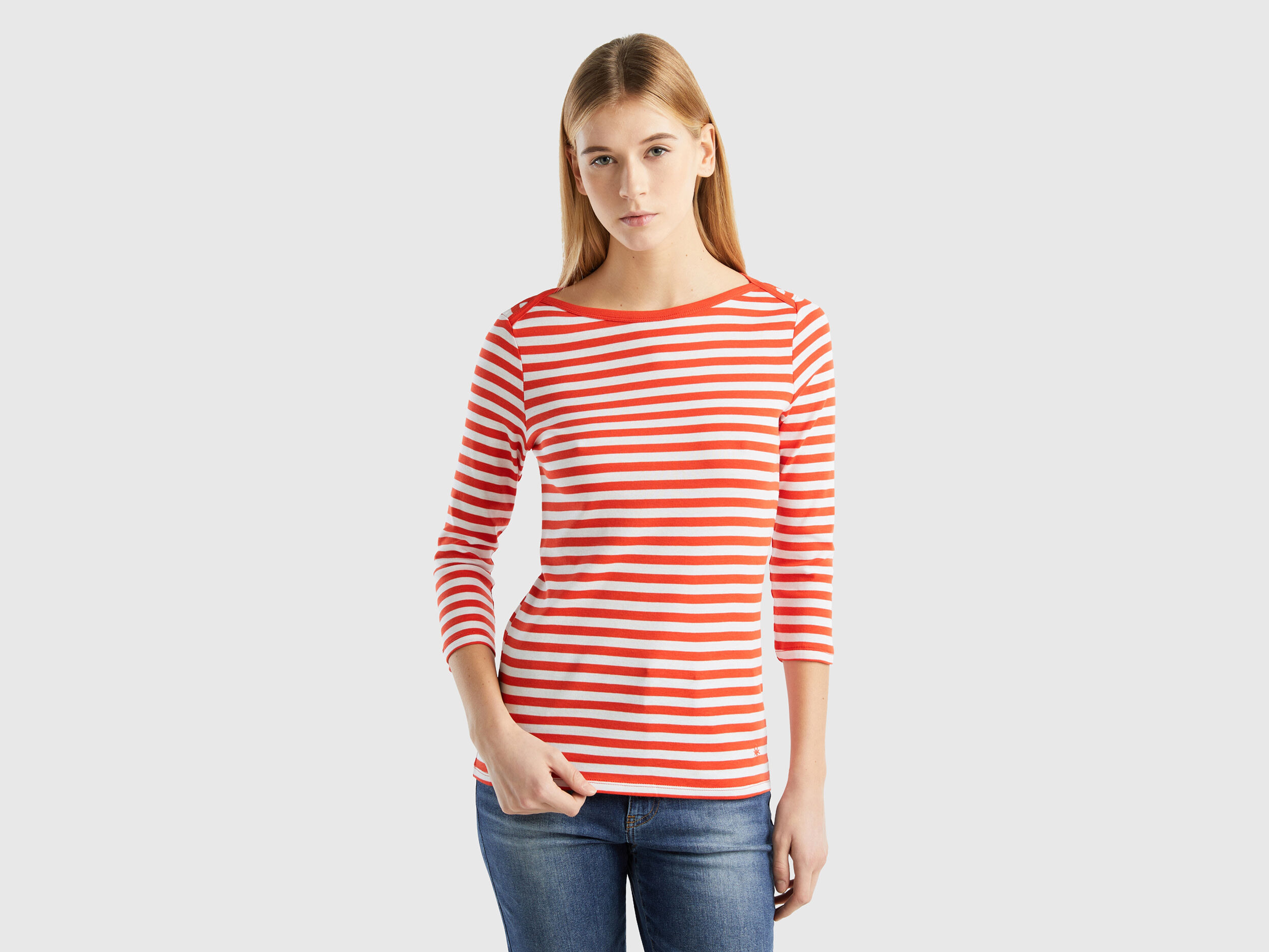 Striped 3 4 sleeve t shirt in 100 cotton
