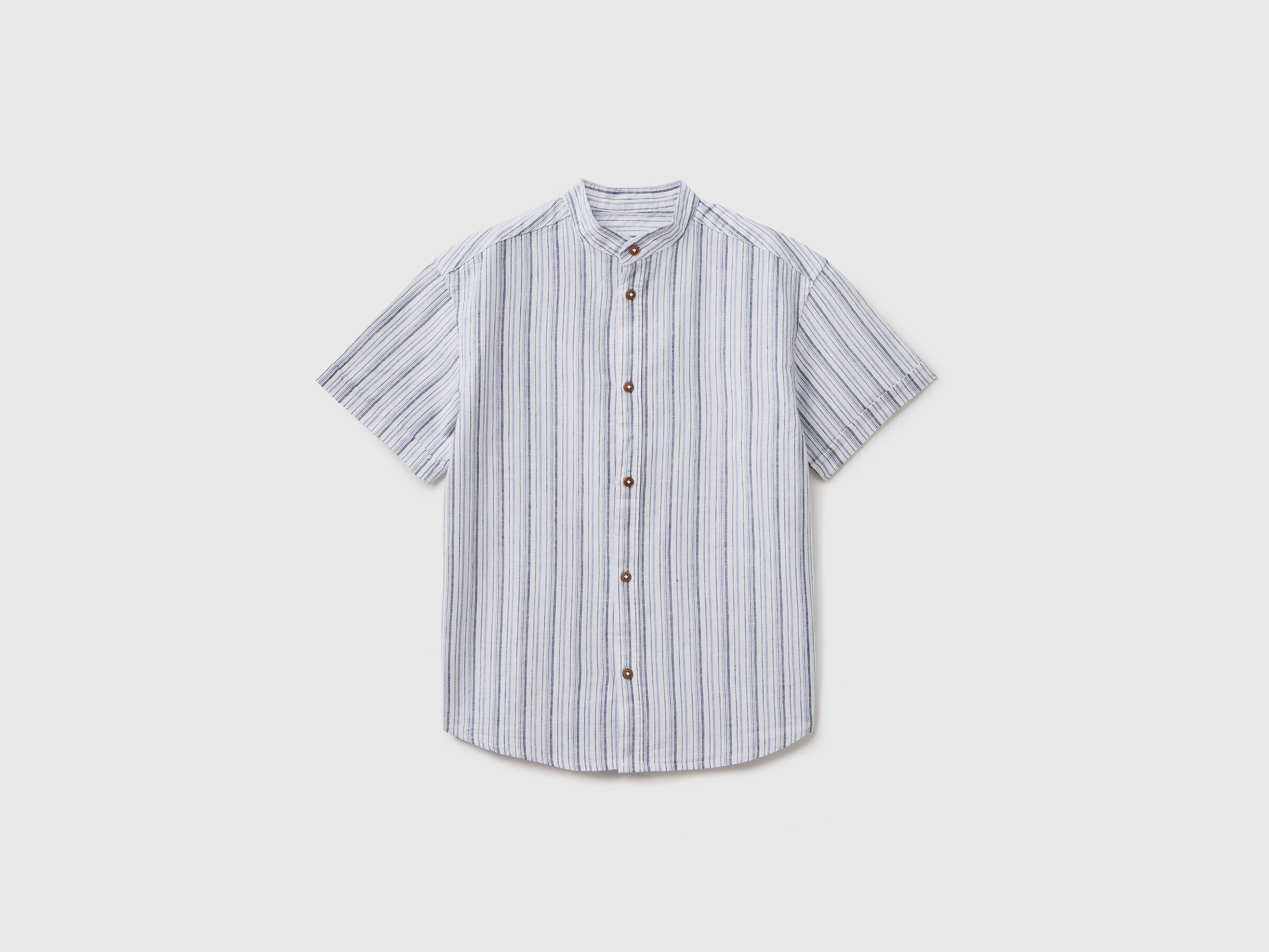 Striped shirt in linen blend - White | Benetton