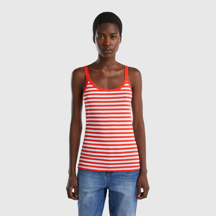 100% cotton striped tank top - Red Coral