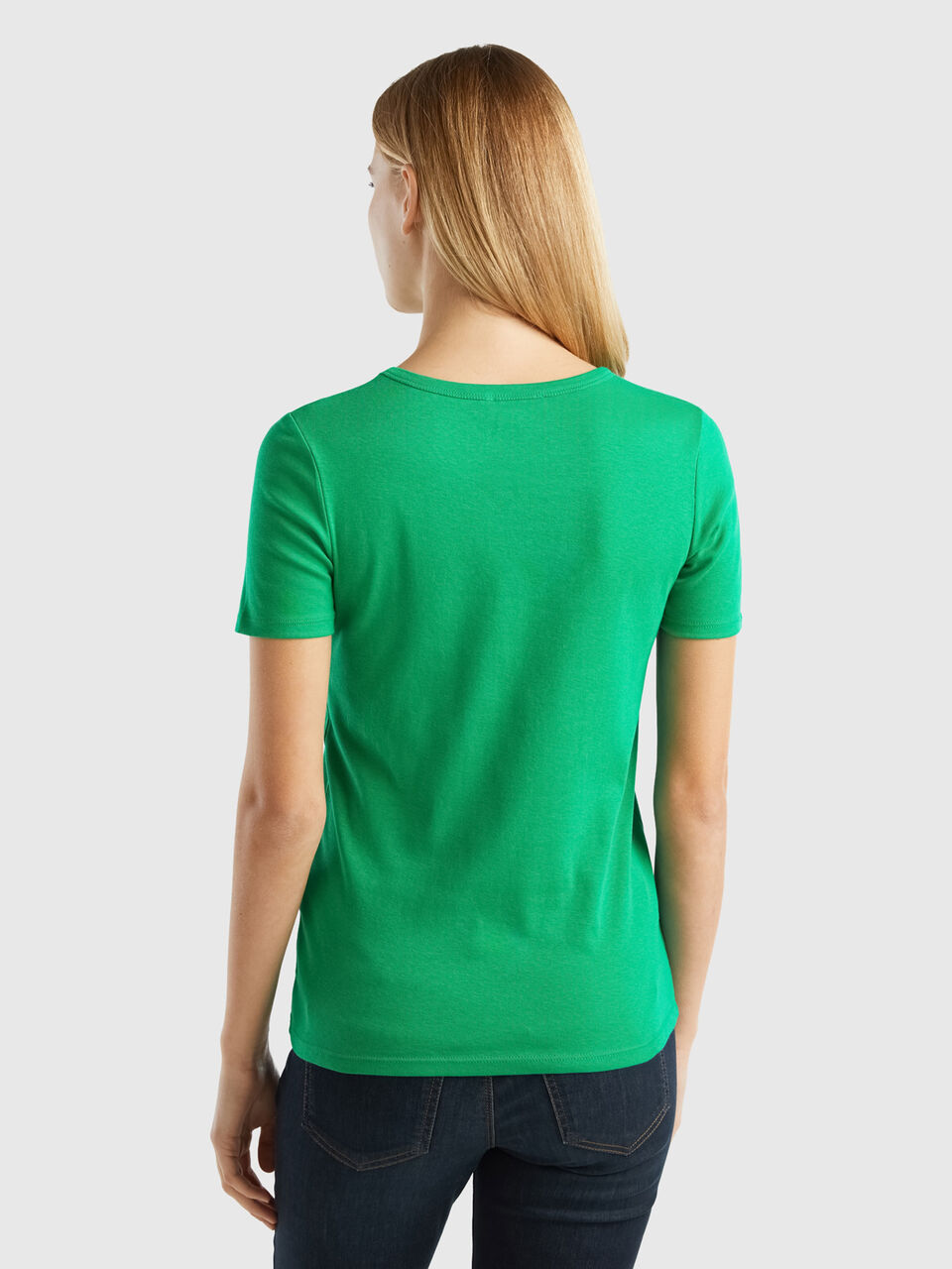 T-shirt in 100% cotton with glitter print logo - Green | Benetton
