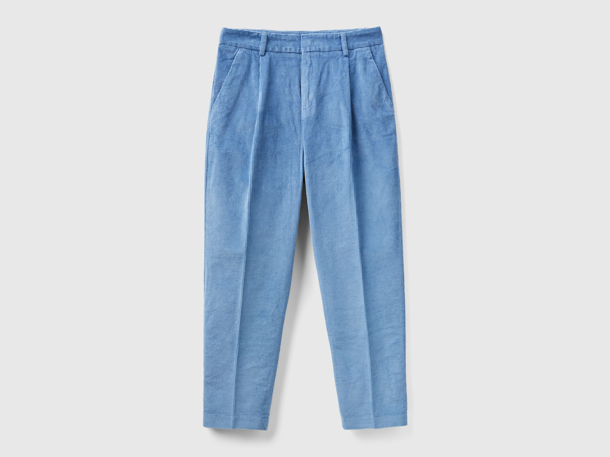 Blue linen cropped trousers hot sale