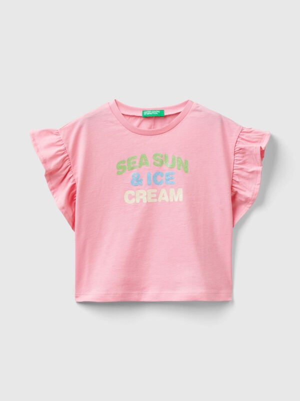 Camiseta con estampado de helados y glitter Niña