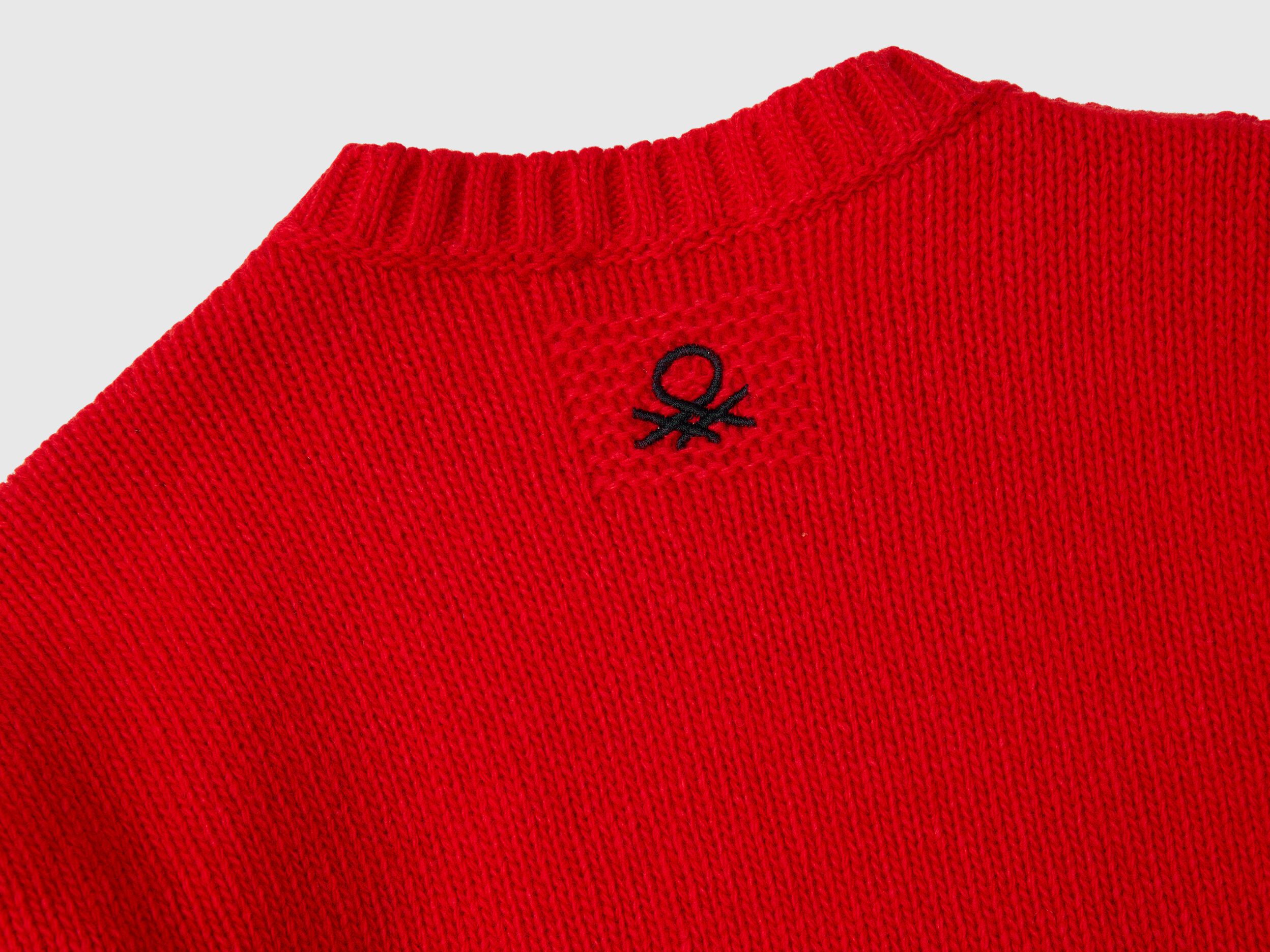 Cable knit sweater in wool blend - Red | Benetton