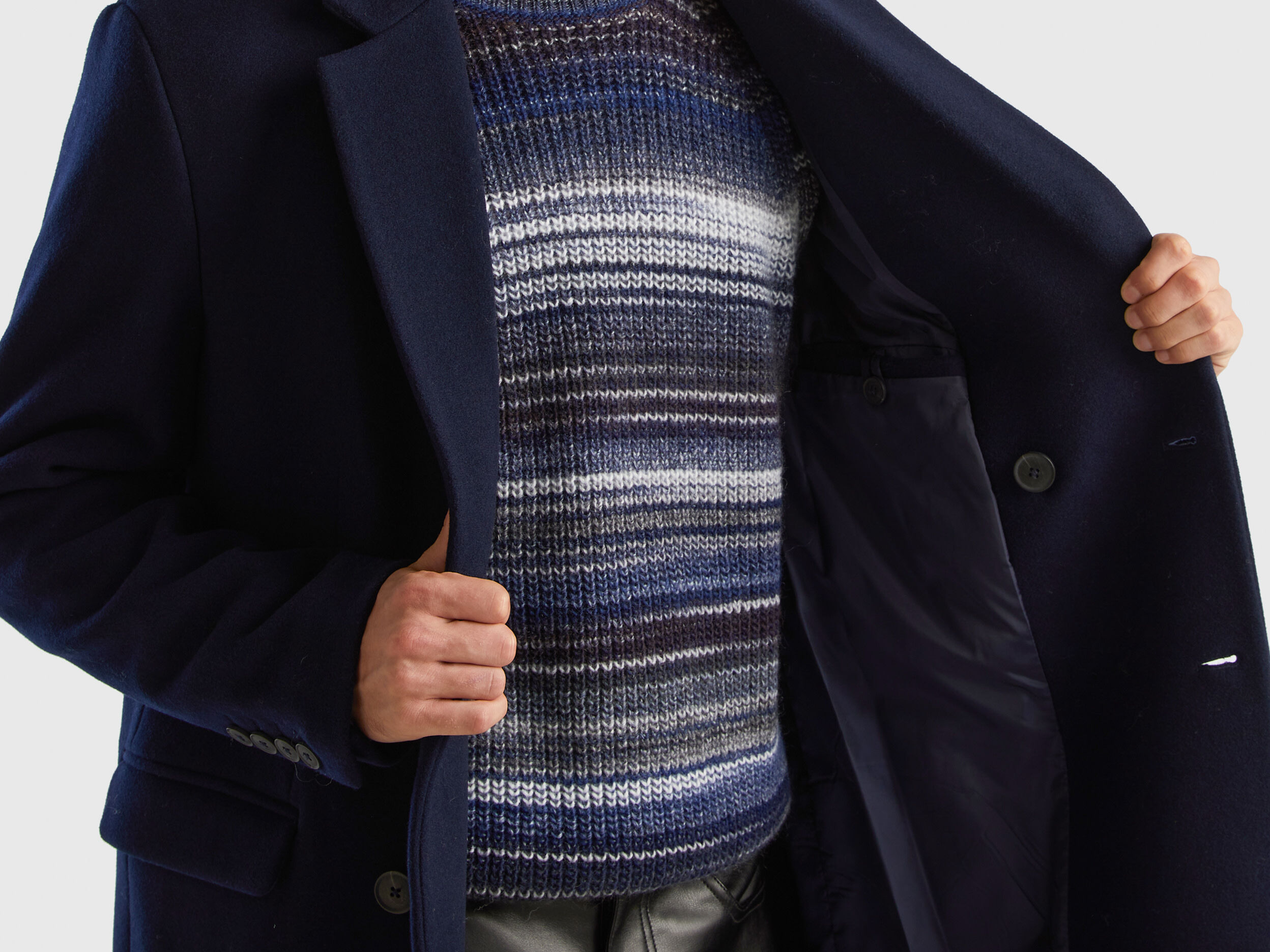 Double breasted slim fit coat Dark Blue Benetton