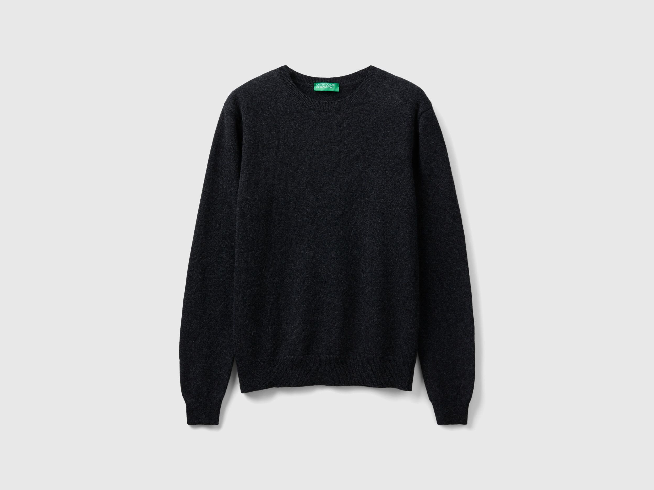 Charcoal gray crew neck sweater in pure Merino wool Dark Gray