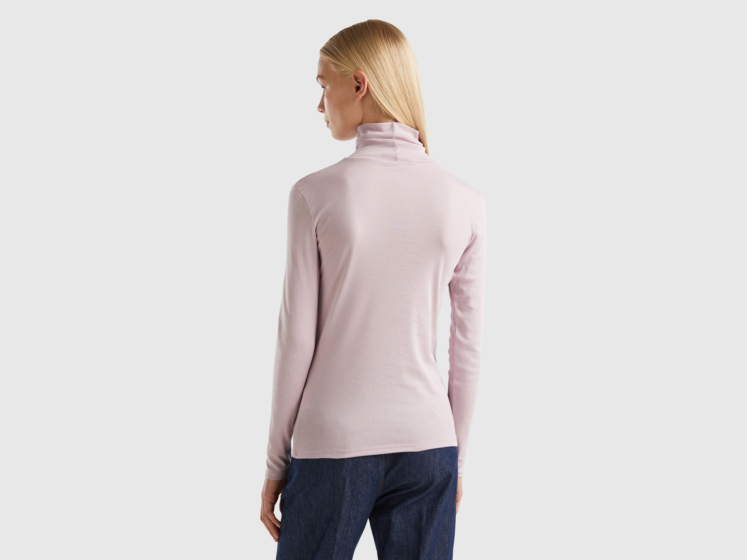 Camiseta de manga larga con cuello alto Rosa Palo Benetton