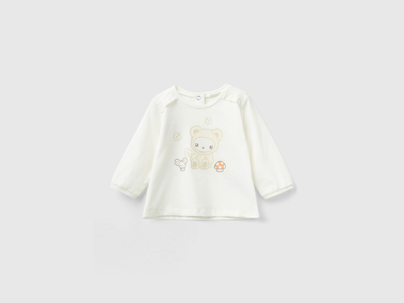 cotton White with Creamy warm T-shirt | - rouches in Benetton