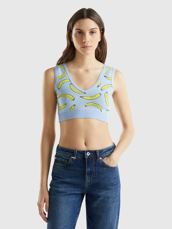 Light blue bra top with banana pattern Women