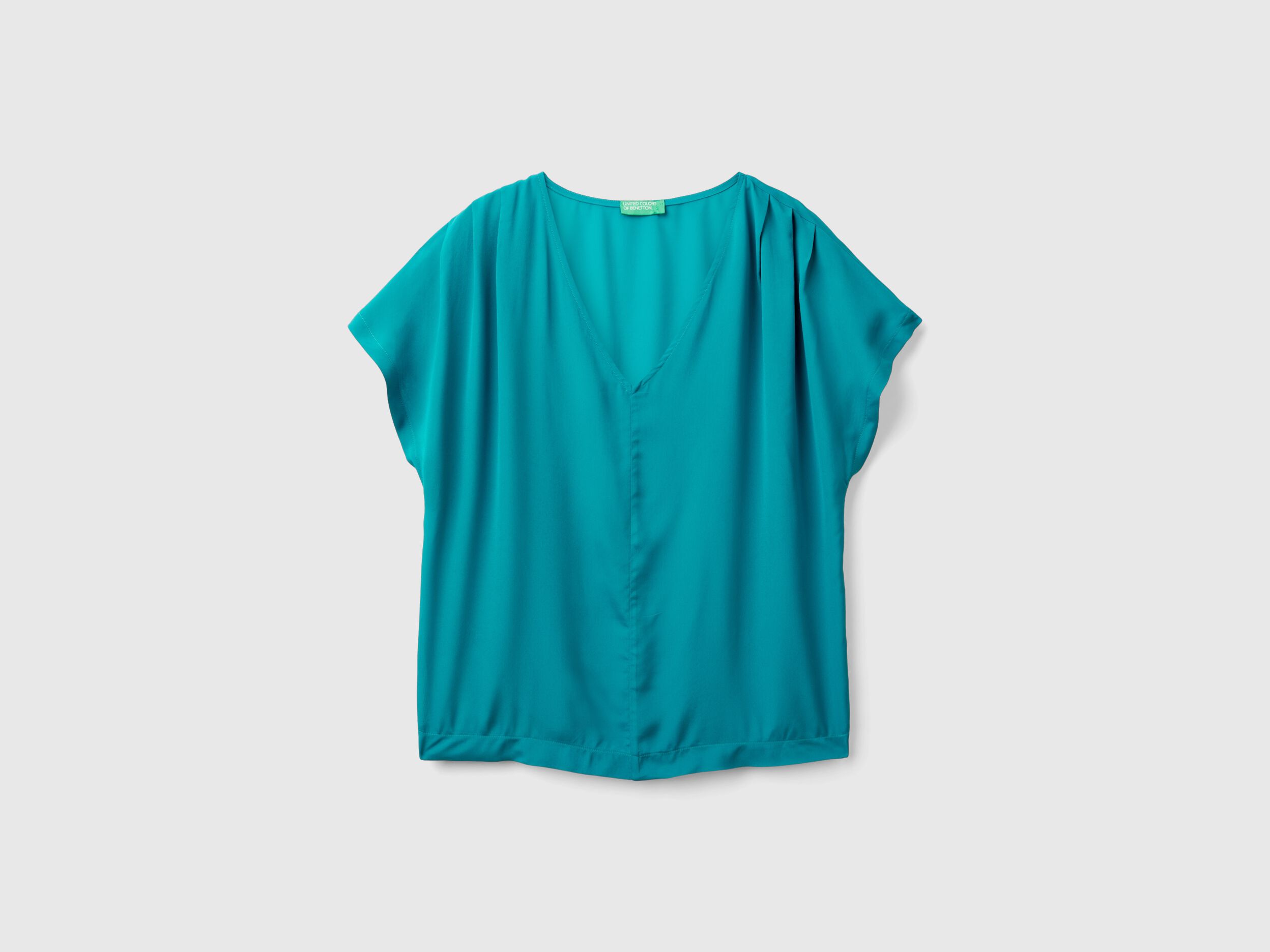 Flowy short sleeve blouse Teal Benetton