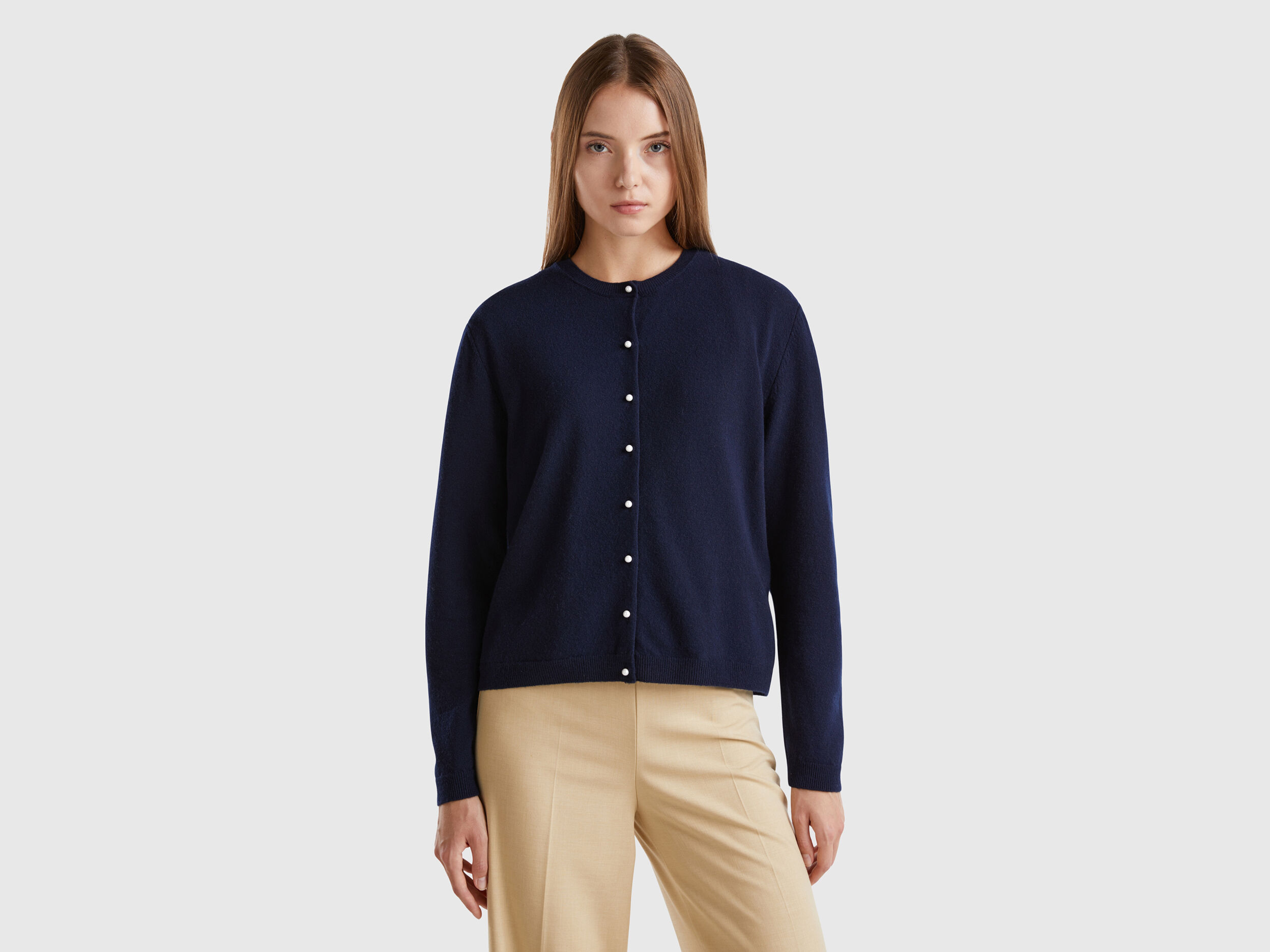 Midnight blue cardigan in pure Merino wool Dark Blue Benetton