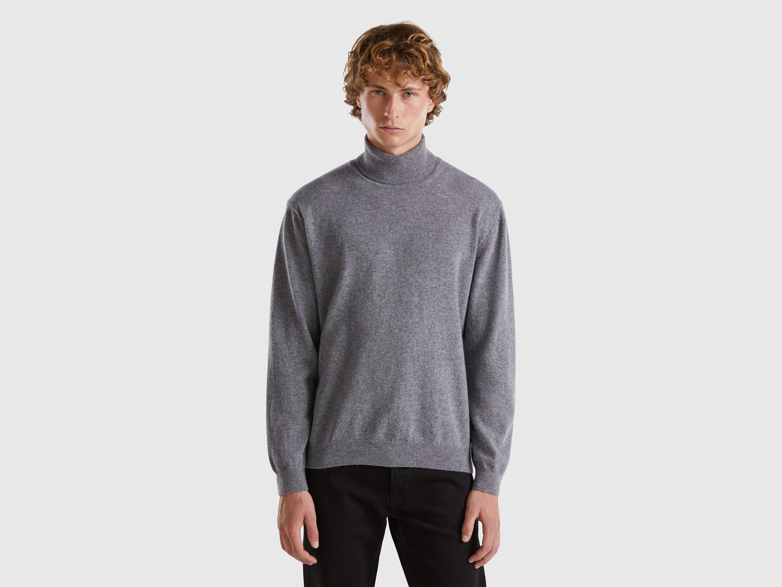 Dark gray turtleneck in pure Merino wool - Dark Gray | Benetton