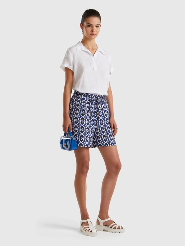 Printed linen shorts Women