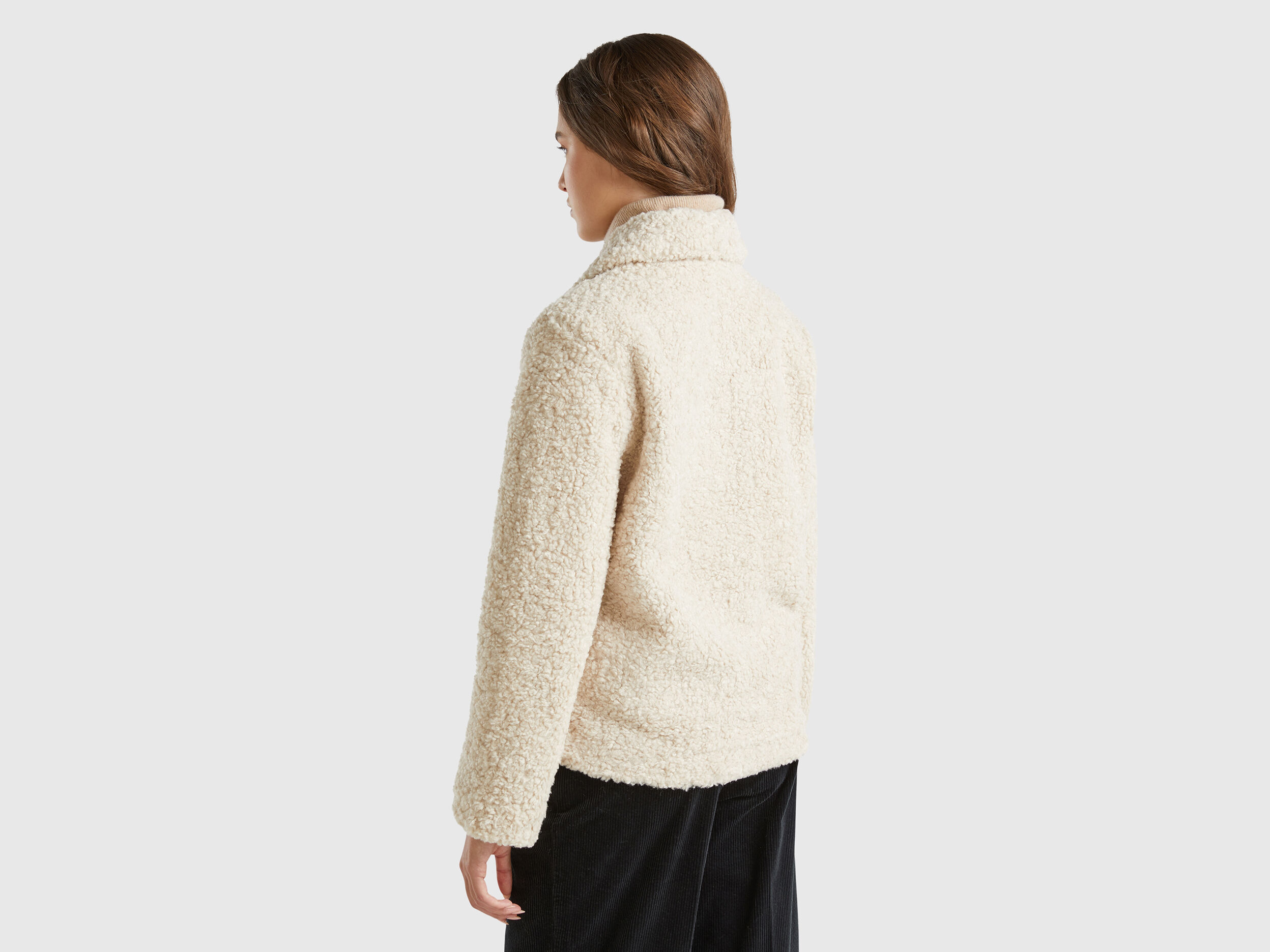 Jacket in faux fur Beige Benetton