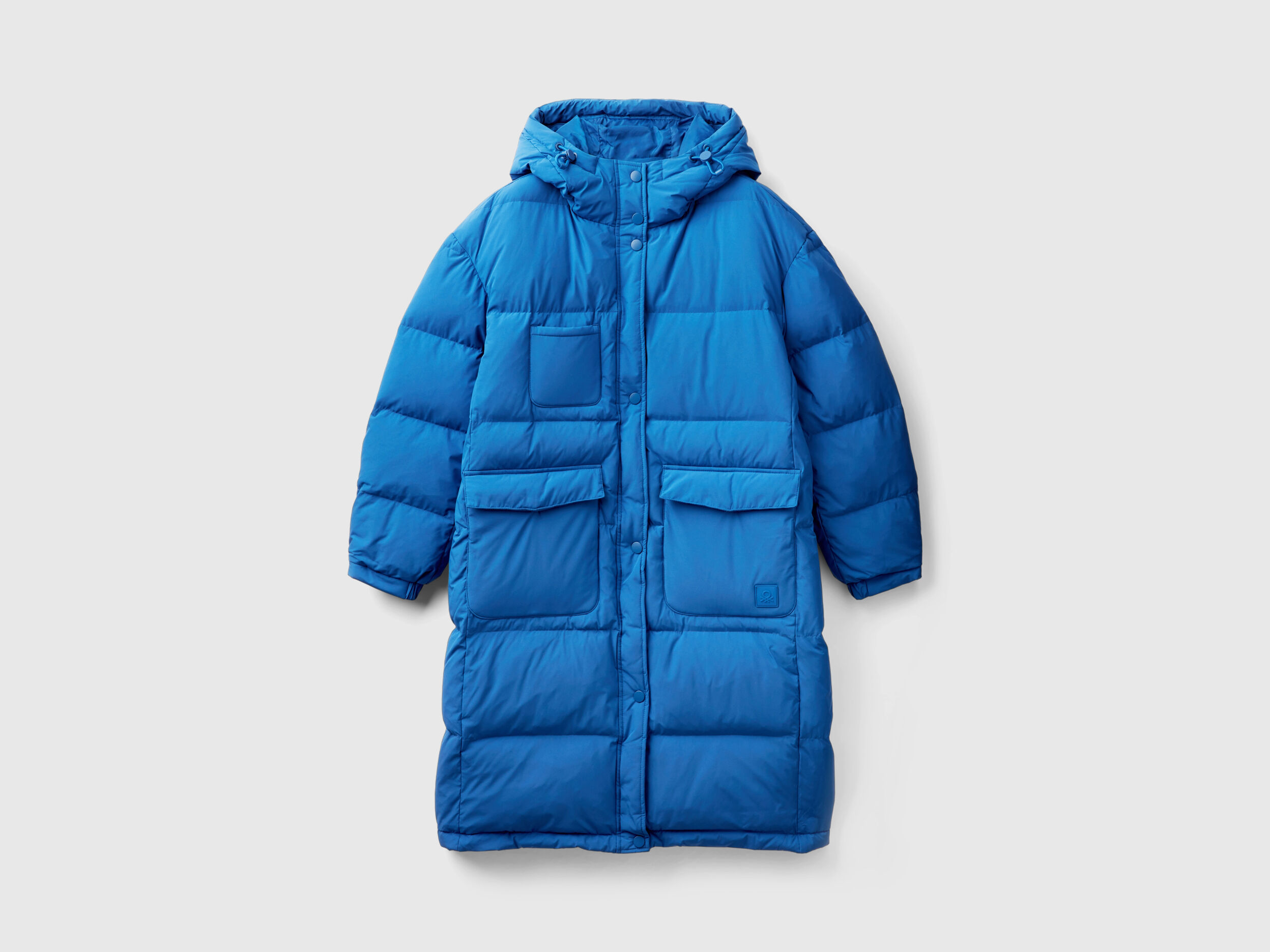 Long puffer jacket with recycled feathers - Air Force Blue