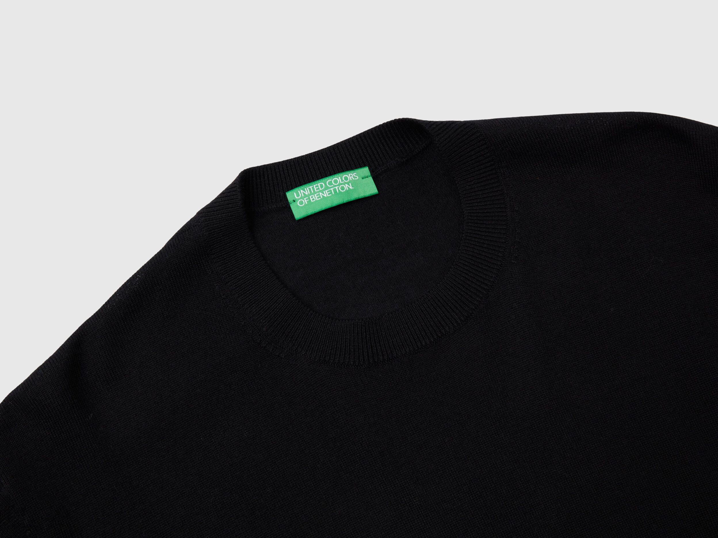 Black sweater in pure Merino wool
