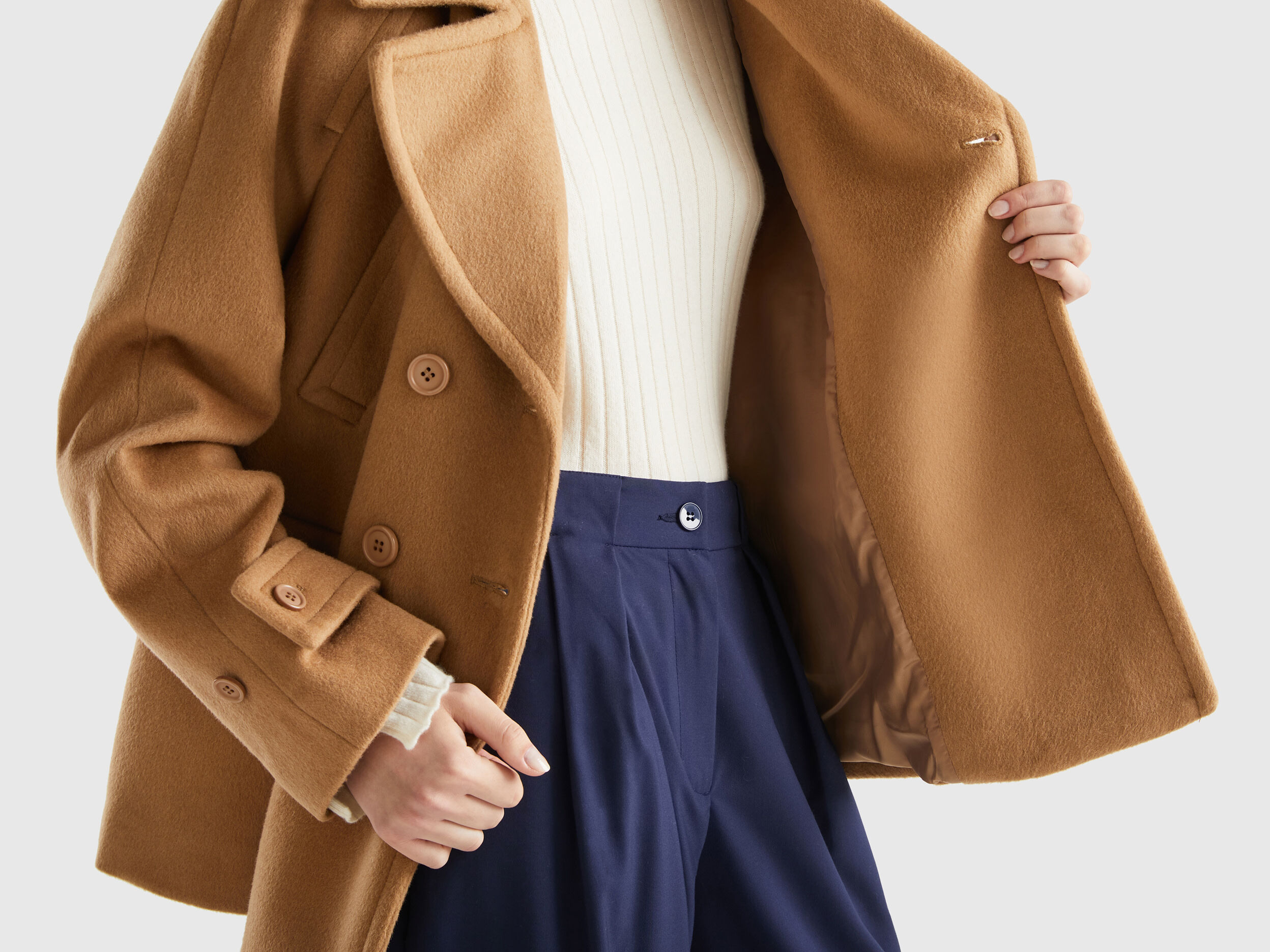 Benetton mid length deals hidden double breasted coat