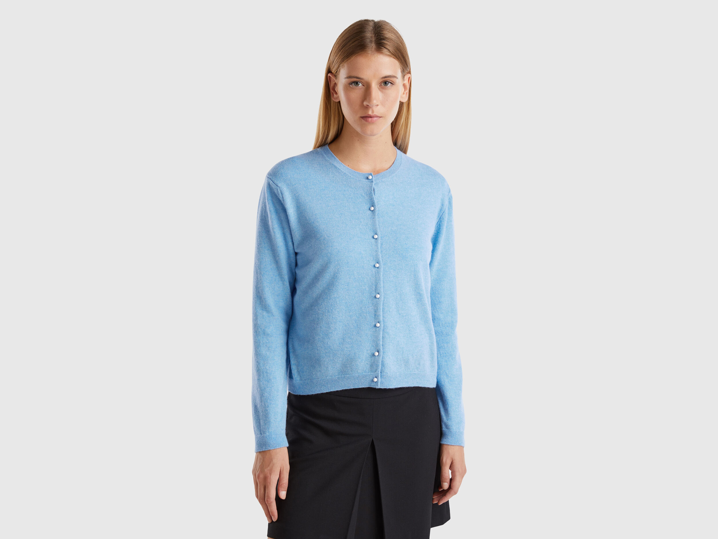 Marl sky blue cardigan in pure Merino wool - Light Blue | Benetton