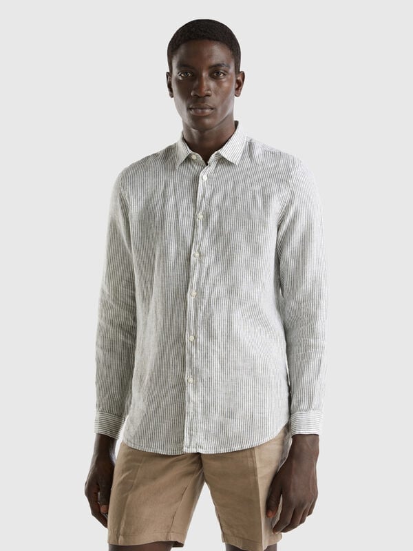 Mens White Linen-Blend Casual Shirt - Classic Fit