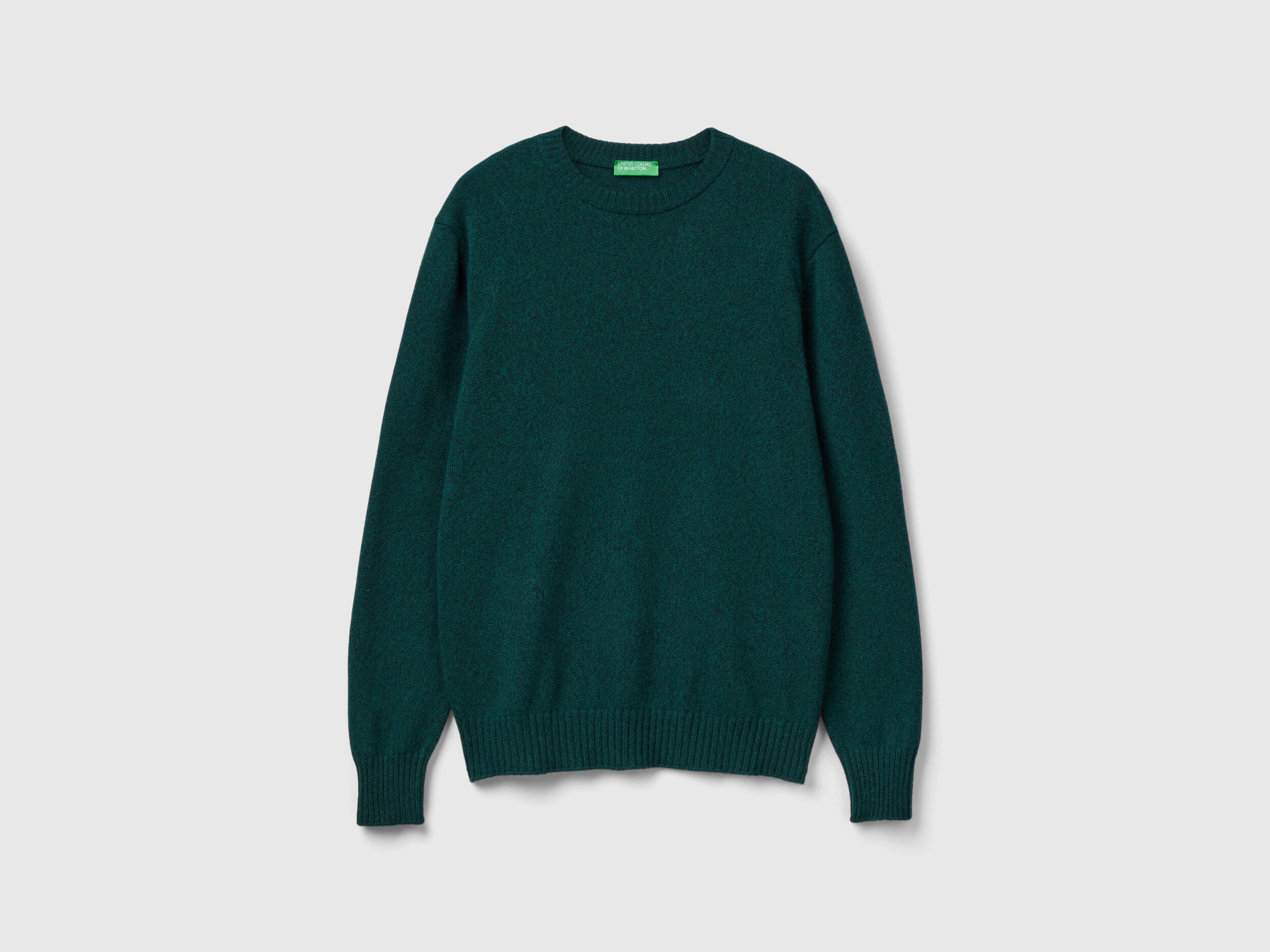 Crew neck sweater in cashmere and wool blend Dark Green Benetton