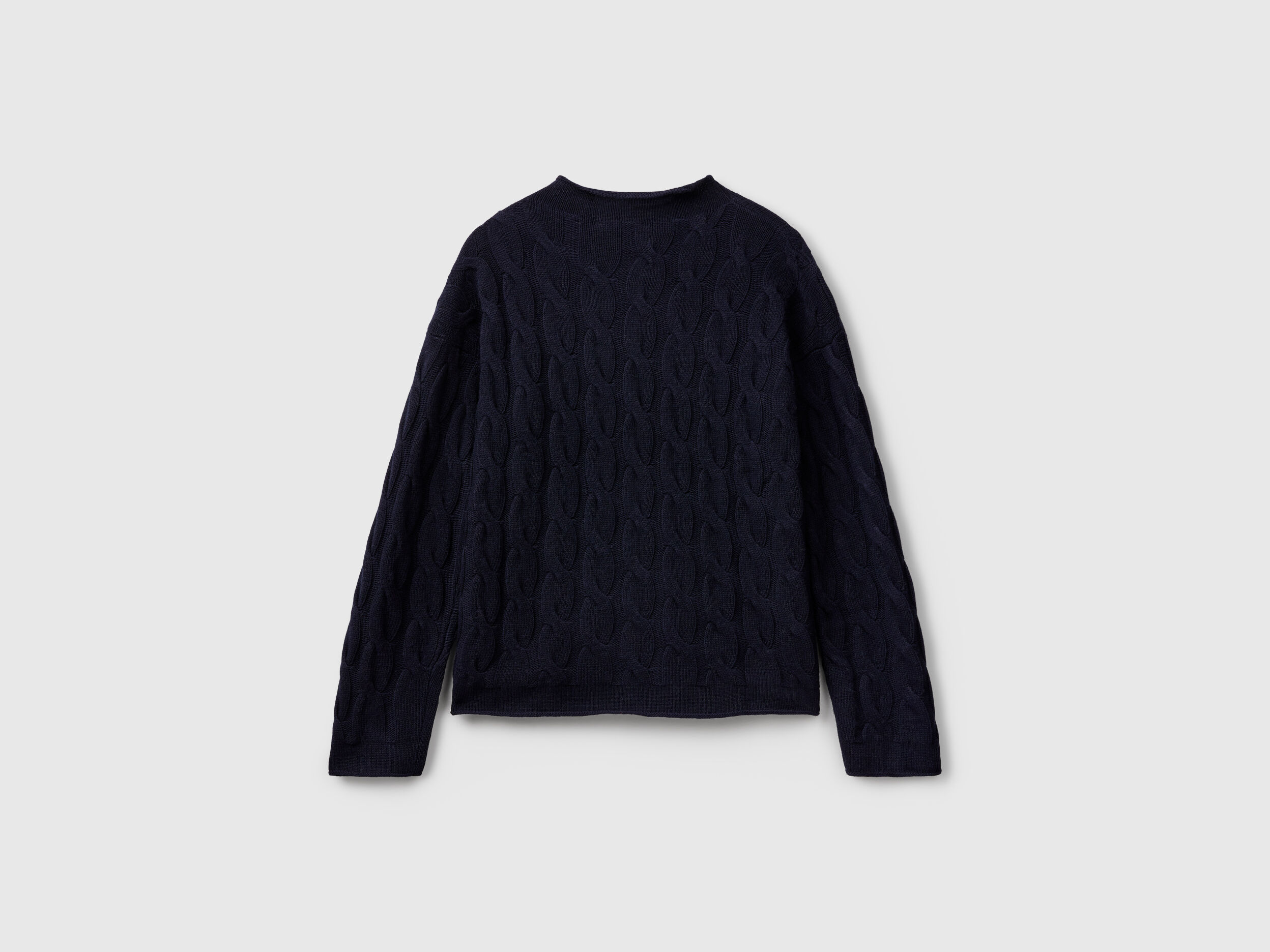 Cashmere blend sweater with cable knit - Dark Blue | Benetton