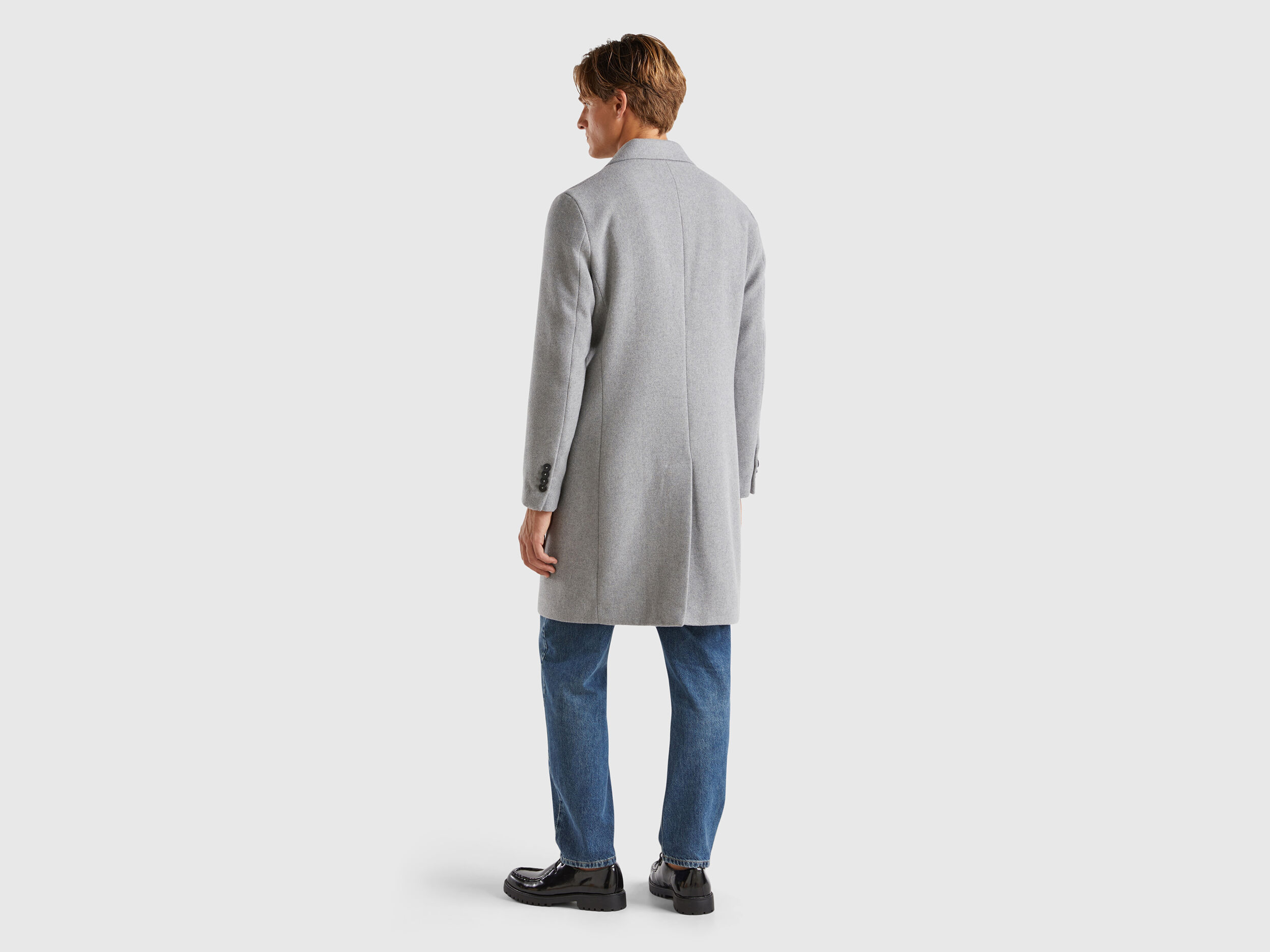 Lined coat in wool blend - Light Gray | Benetton Lined coat in wool blend - Light Gray | Benetton