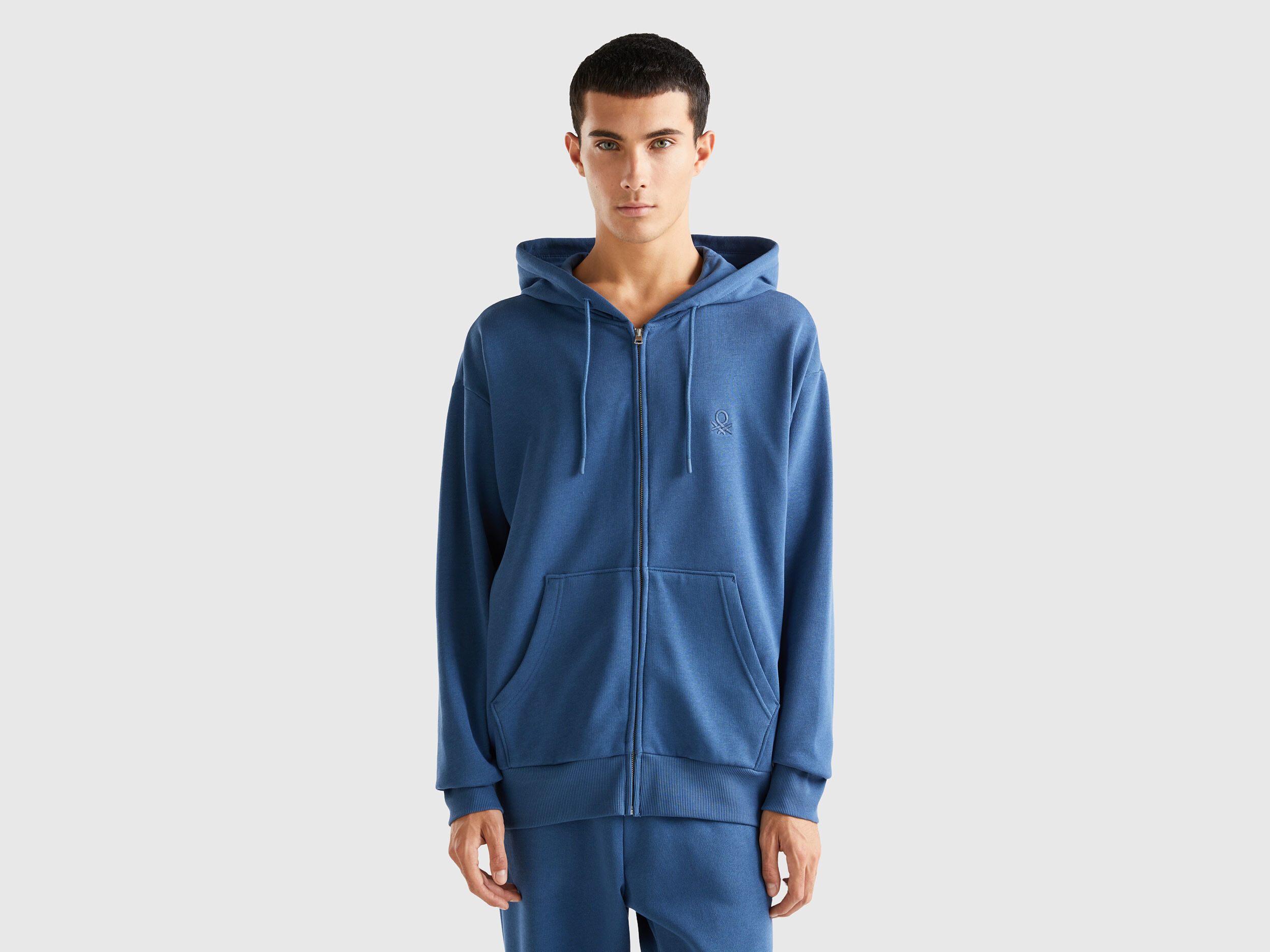 Warm hoodie with zip Air Force Blue Benetton