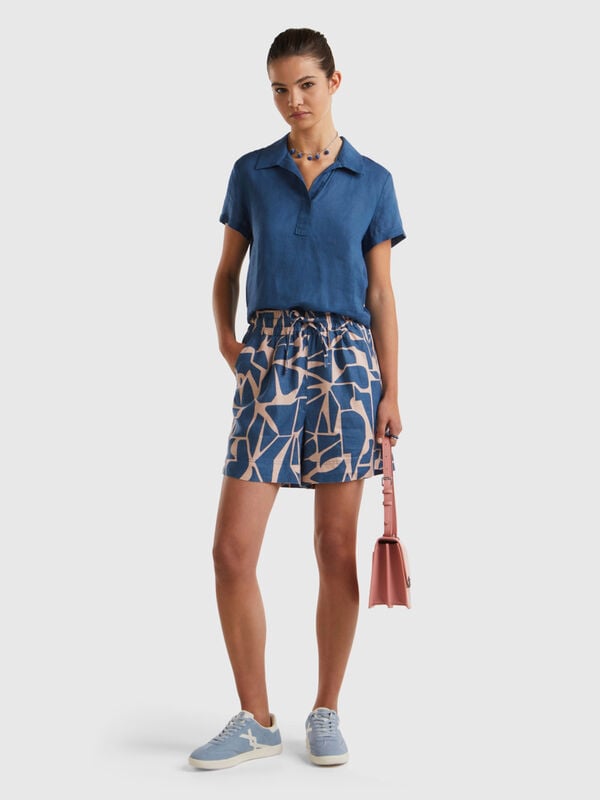 Printed linen shorts Women