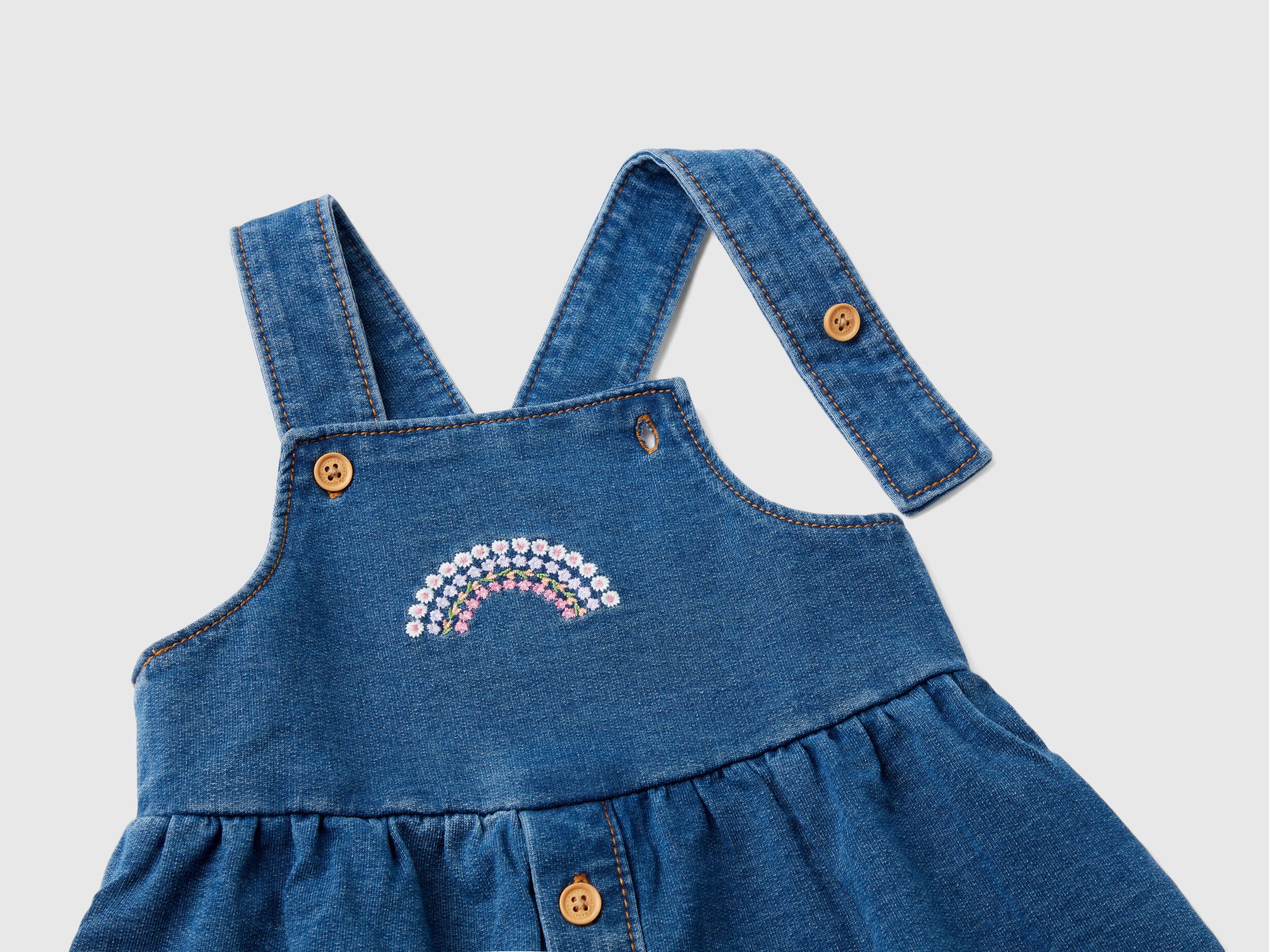 Denim look dungaree skirt Blue Benetton
