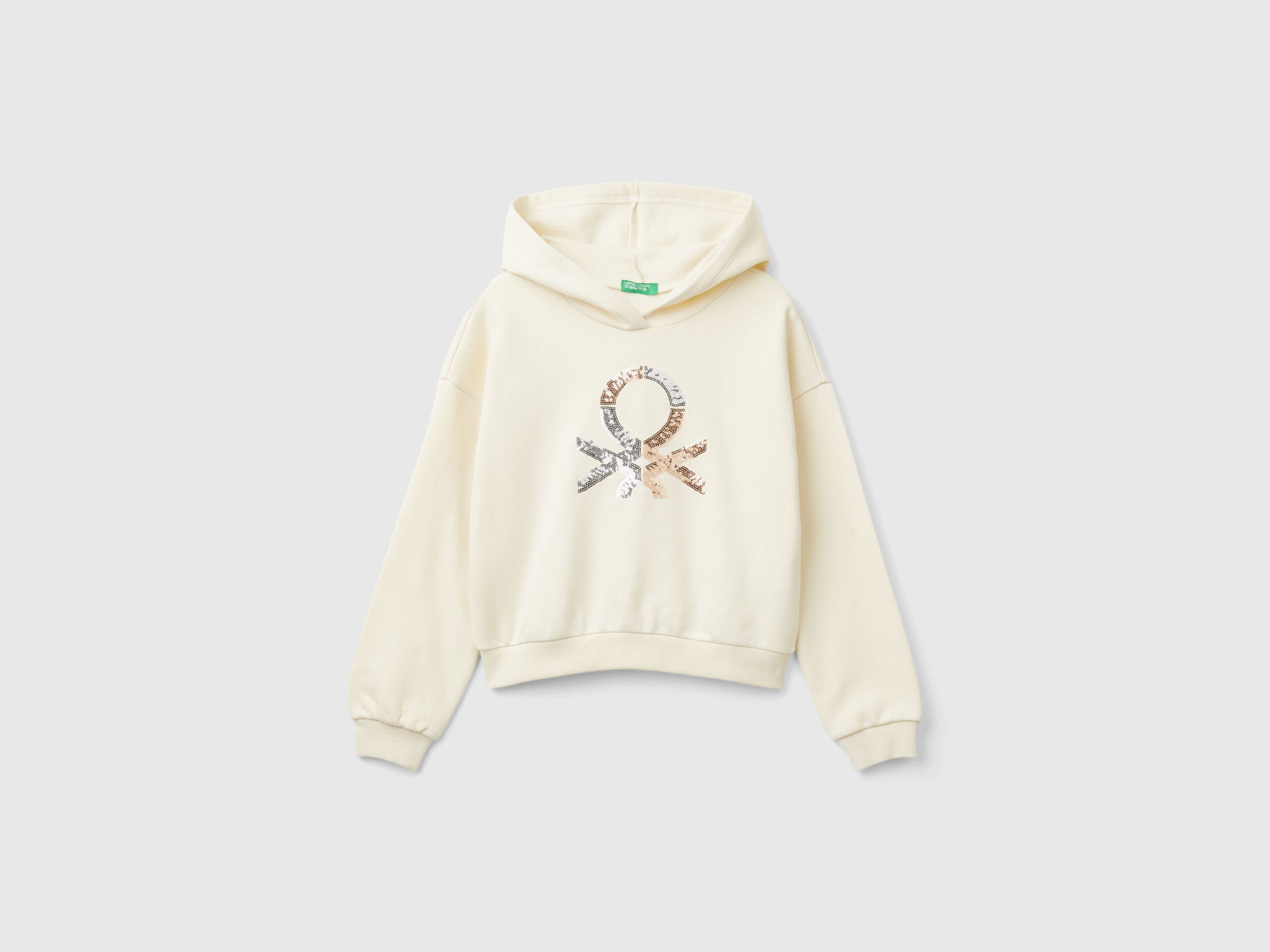 Benetton Hoodie with Sequins Creamy White Kids