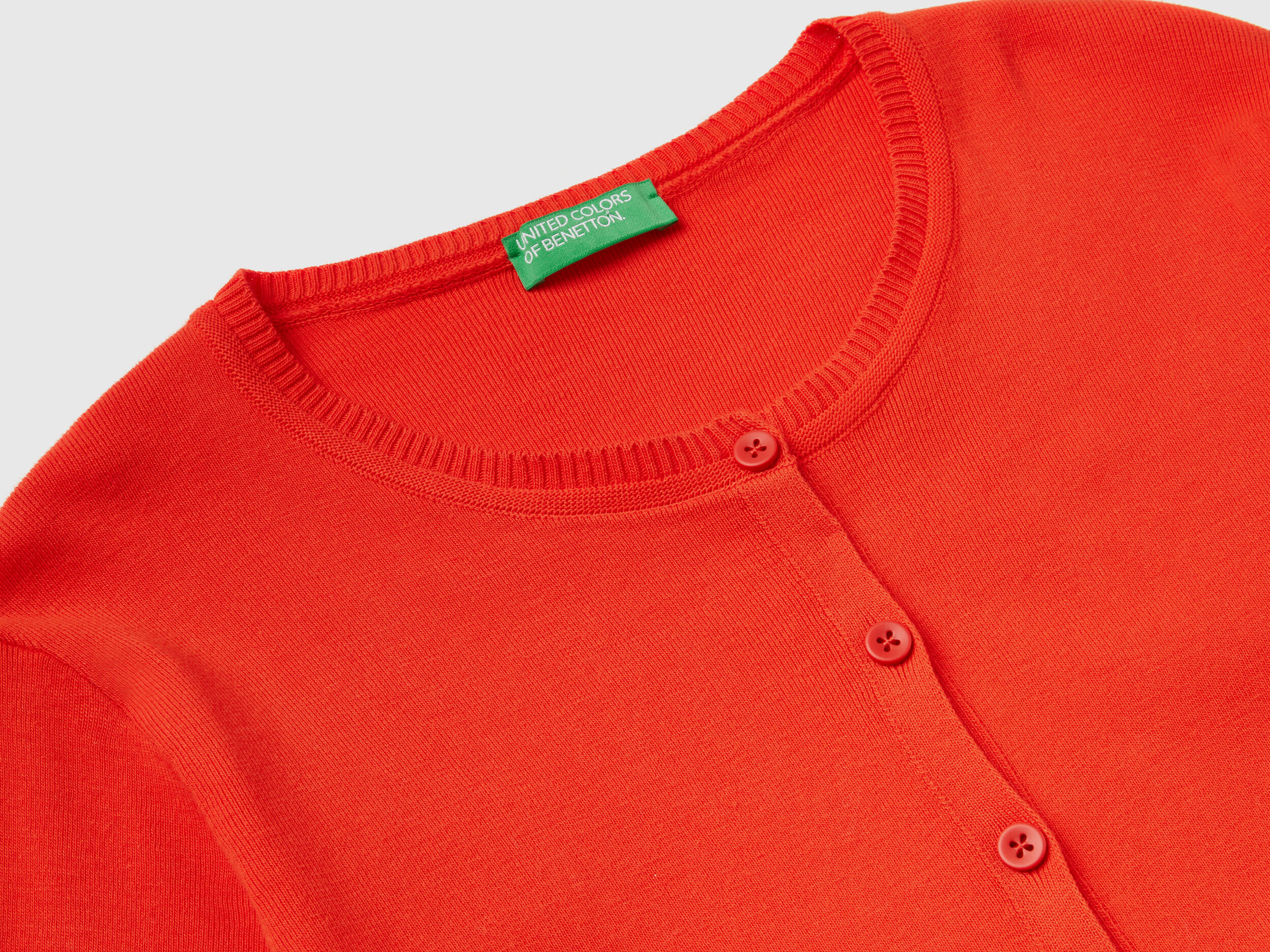 Crew neck cardigan in pure cotton Red Benetton