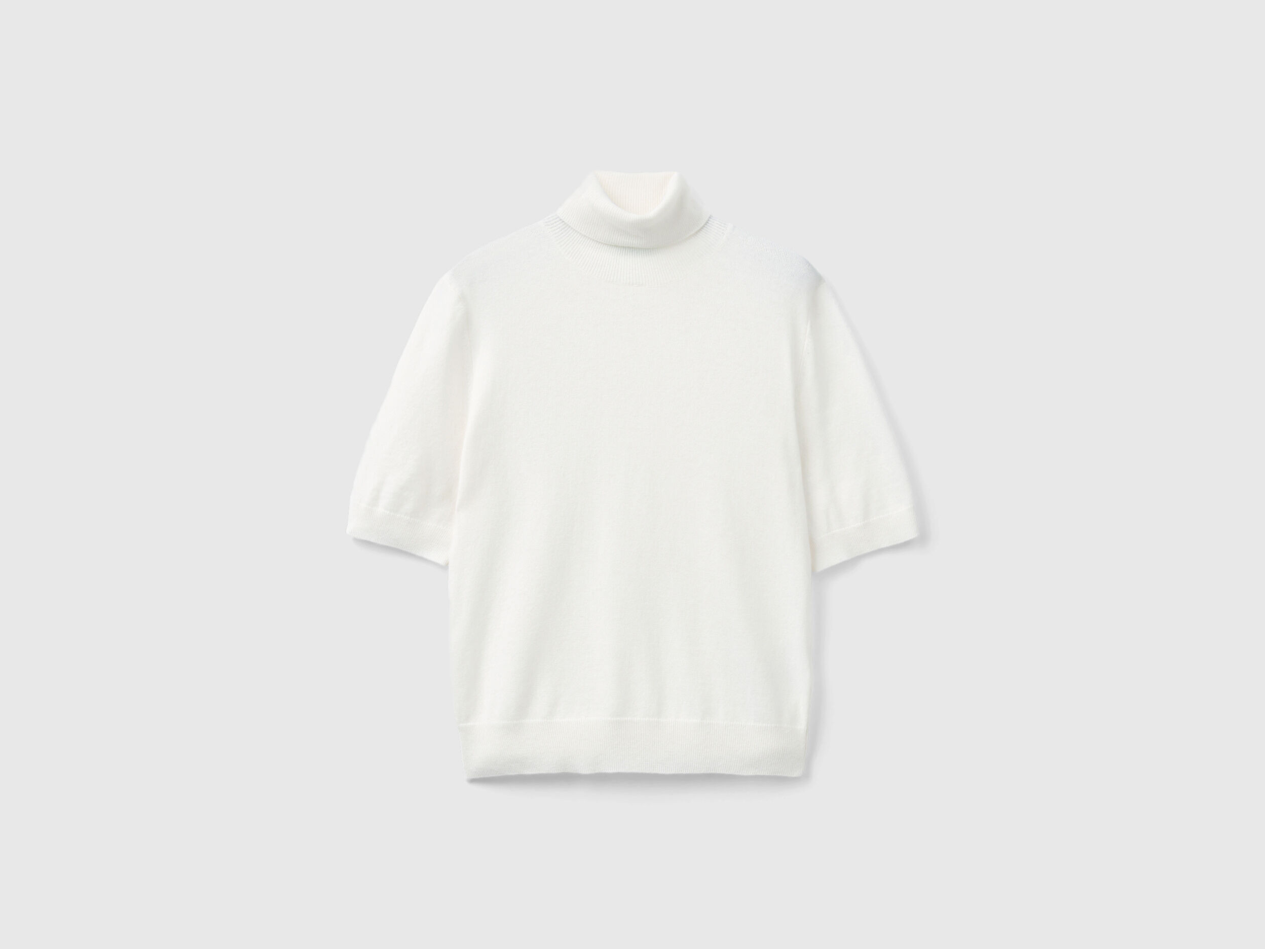 Cream white short sleeve turtleneck in cashmere blend Creamy White Benetton