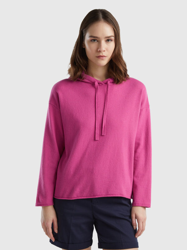 Pink cashmere blend sweater with hood Women