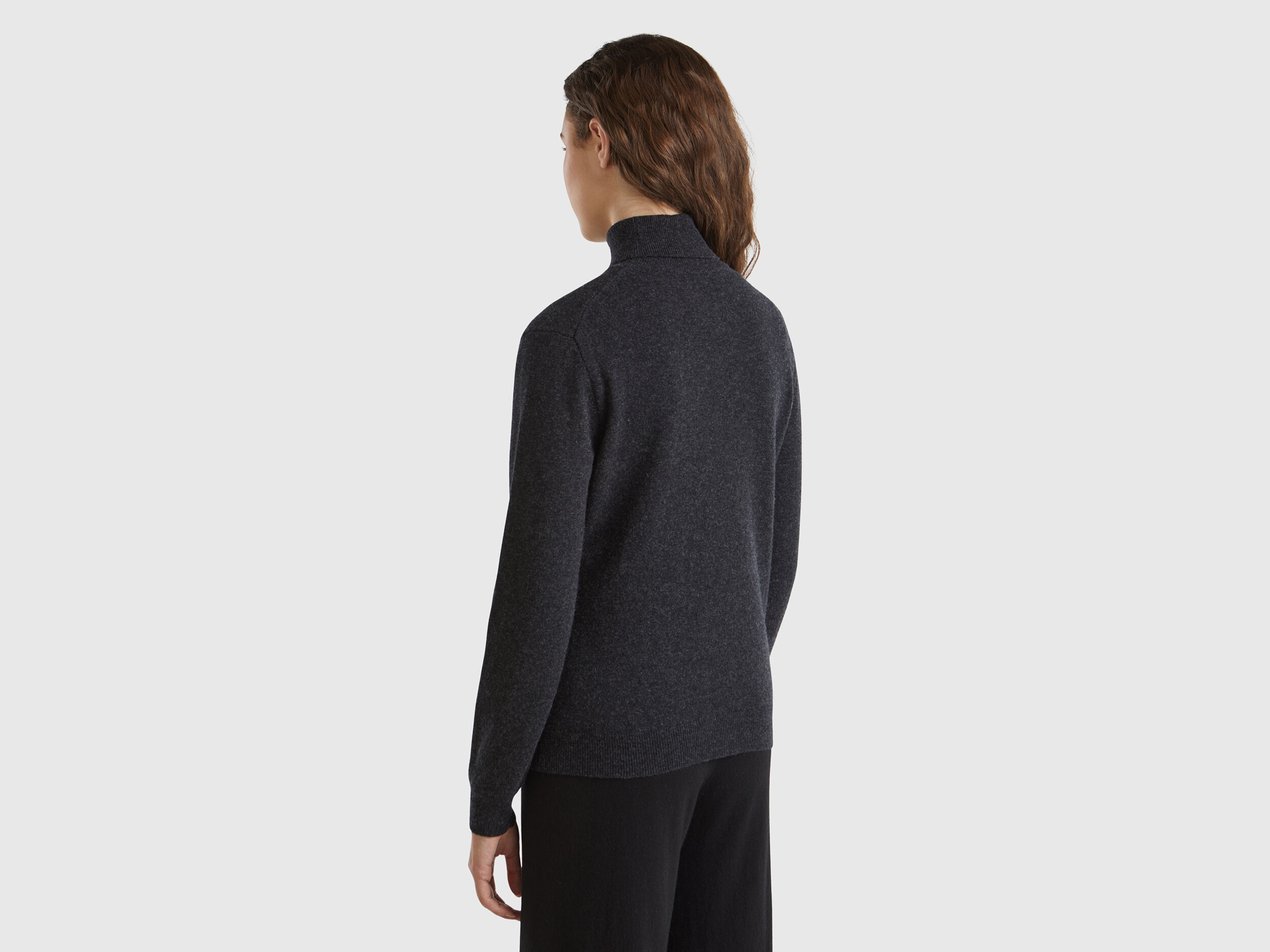 Charcoal gray turtleneck sweater in pure Merino wool Dark Gray Benetton
