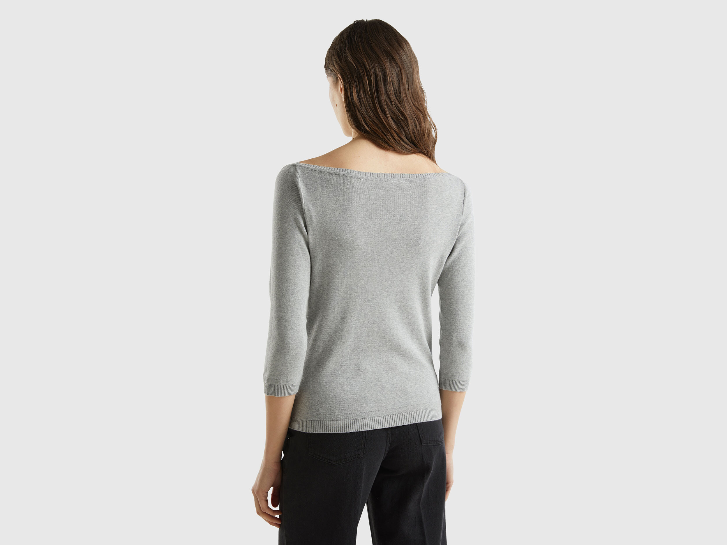 100 cotton boat neck sweater Light Gray Benetton
