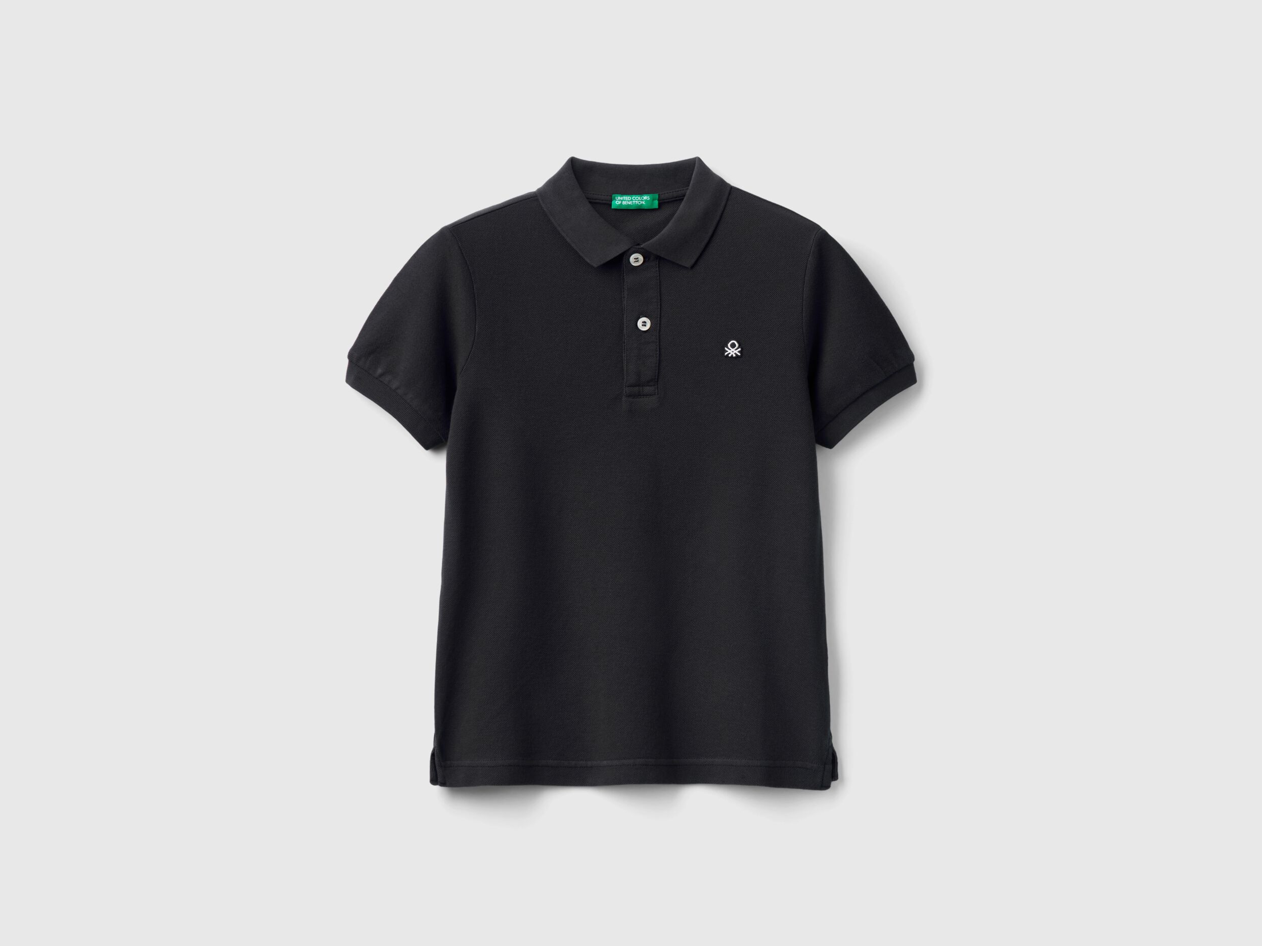 Benetton Slim Fit Polo in 100 Organic Cotton Black Kids