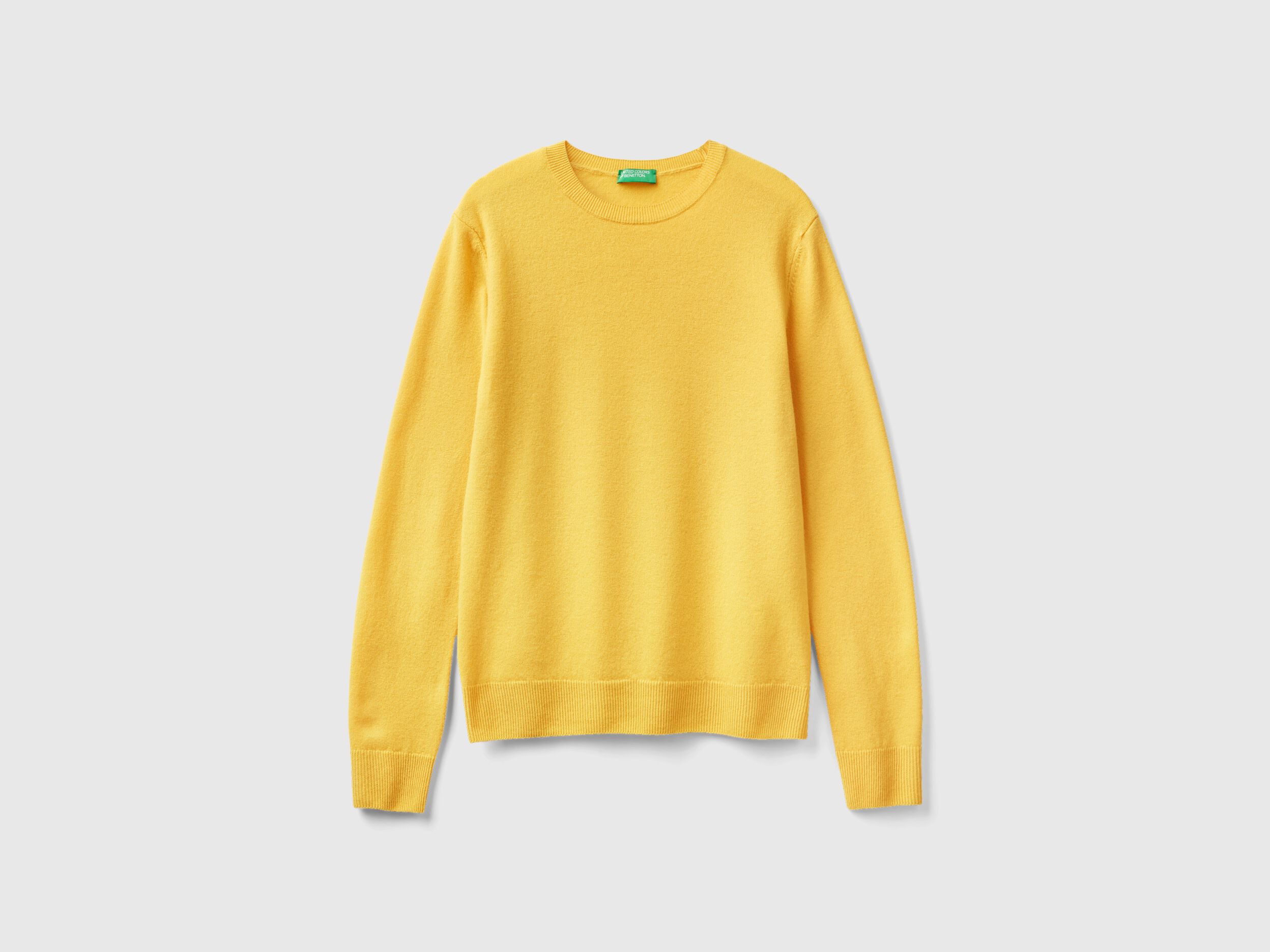 Yellow crew neck sweater in Merino wool Yellow Benetton