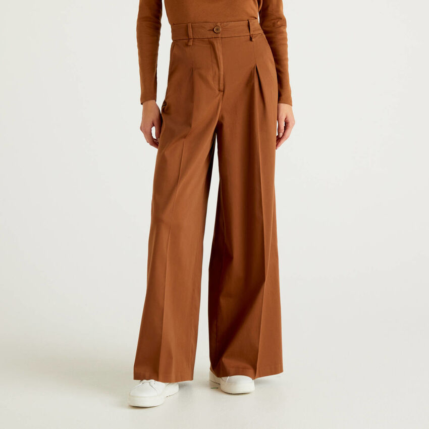 Palazzo trousers in satin cotton blend