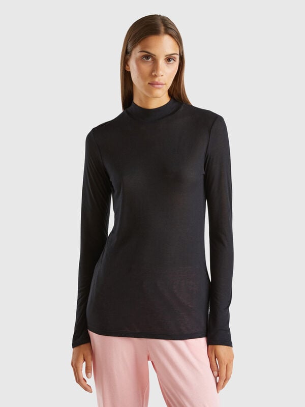 Turtleneck t-shirt in viscose and wool blend Women