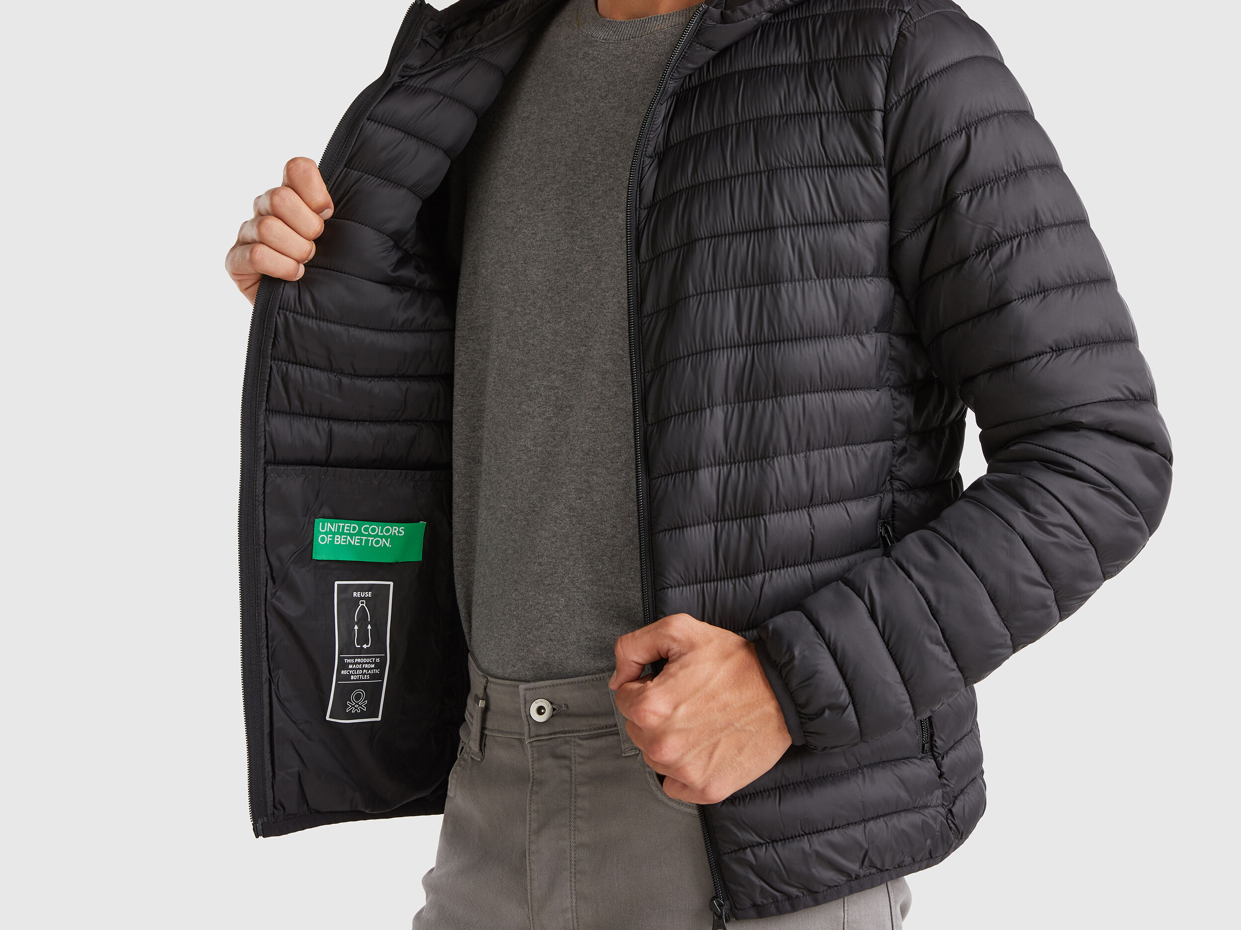 Padded jacket with recycled wadding