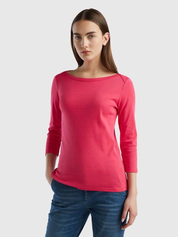 T-shirt with boat neck in 100% cotton Women
