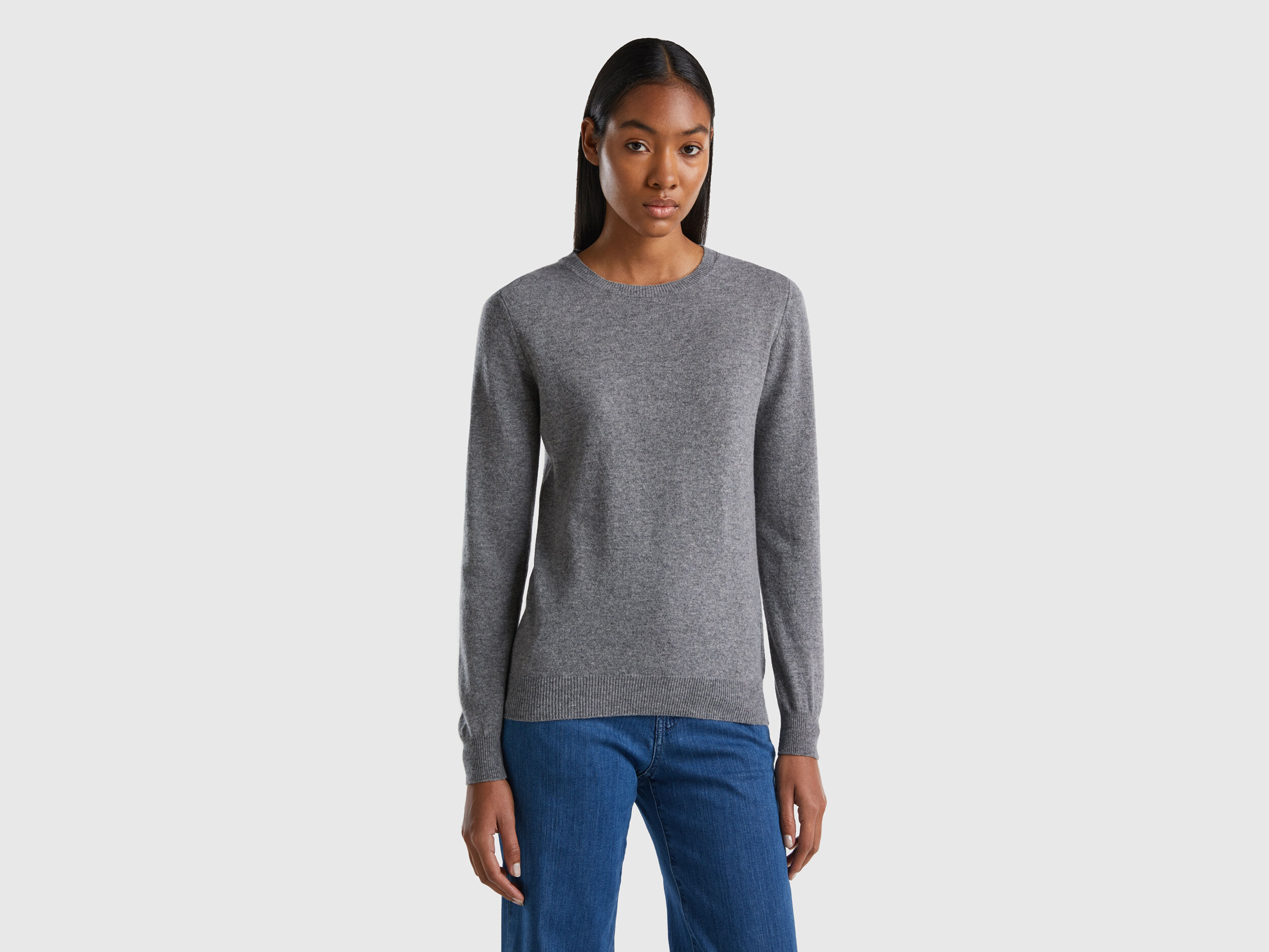 Gray crew neck sweater in Merino wool Gray Benetton