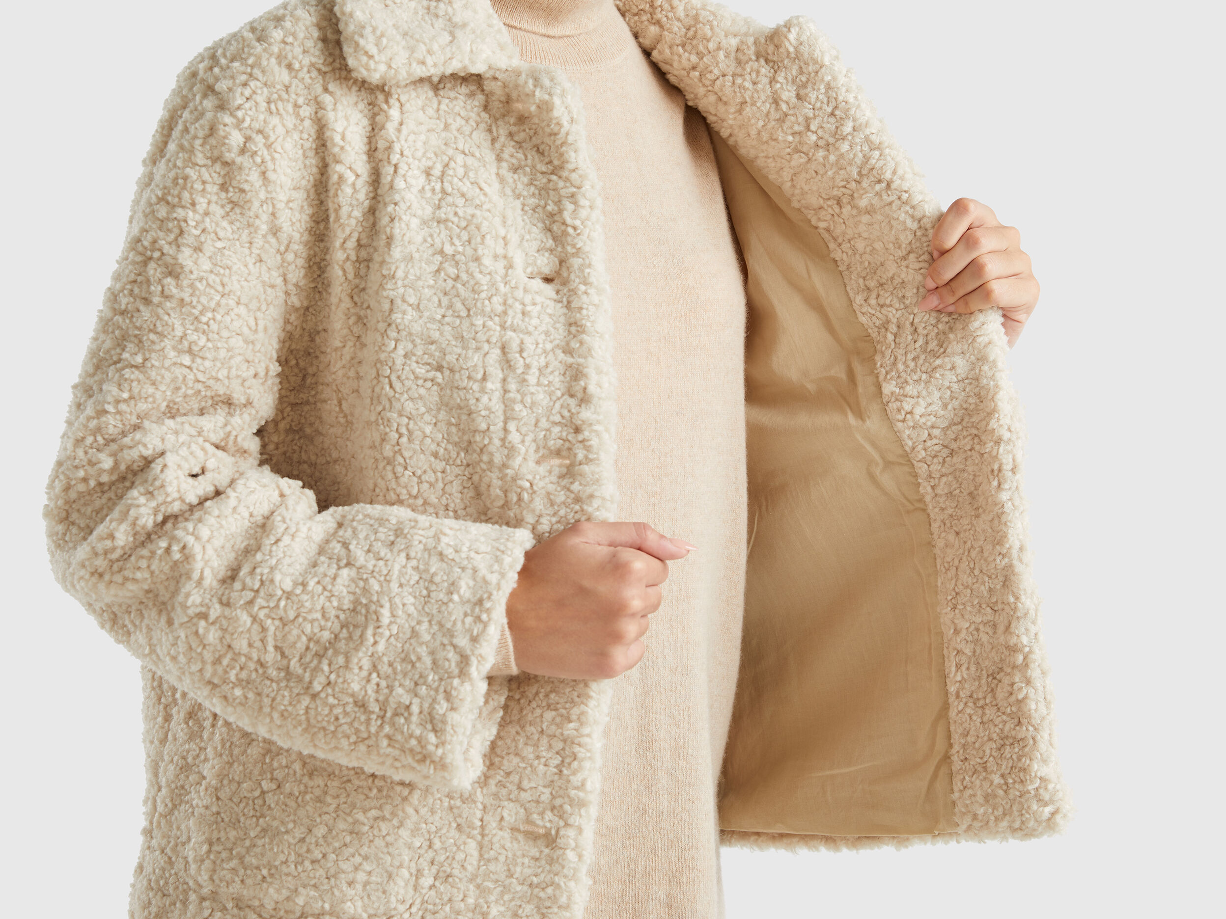 Jacket in faux fur - Beige | Benetton