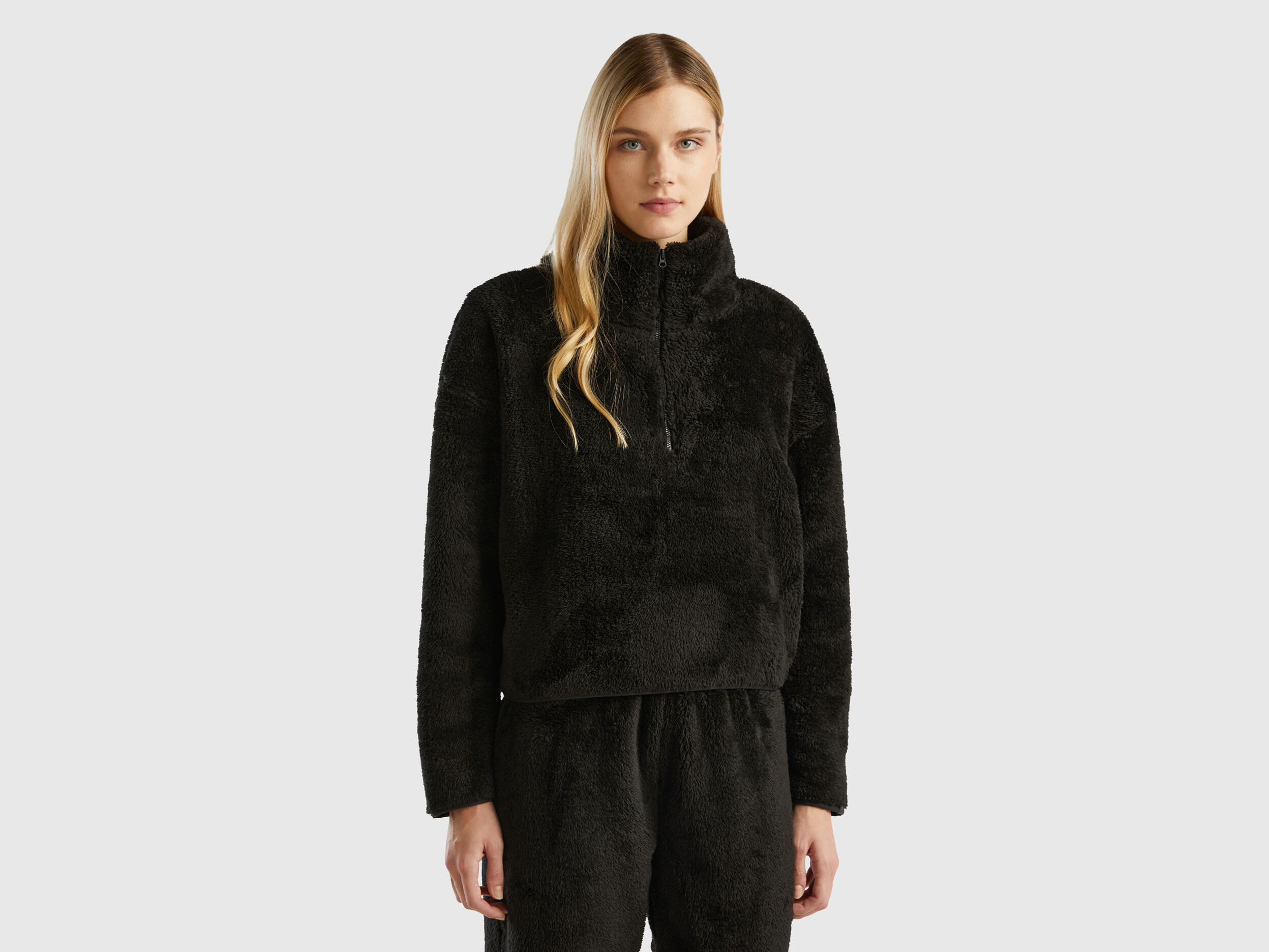 Half zip faux shop fur hoodie