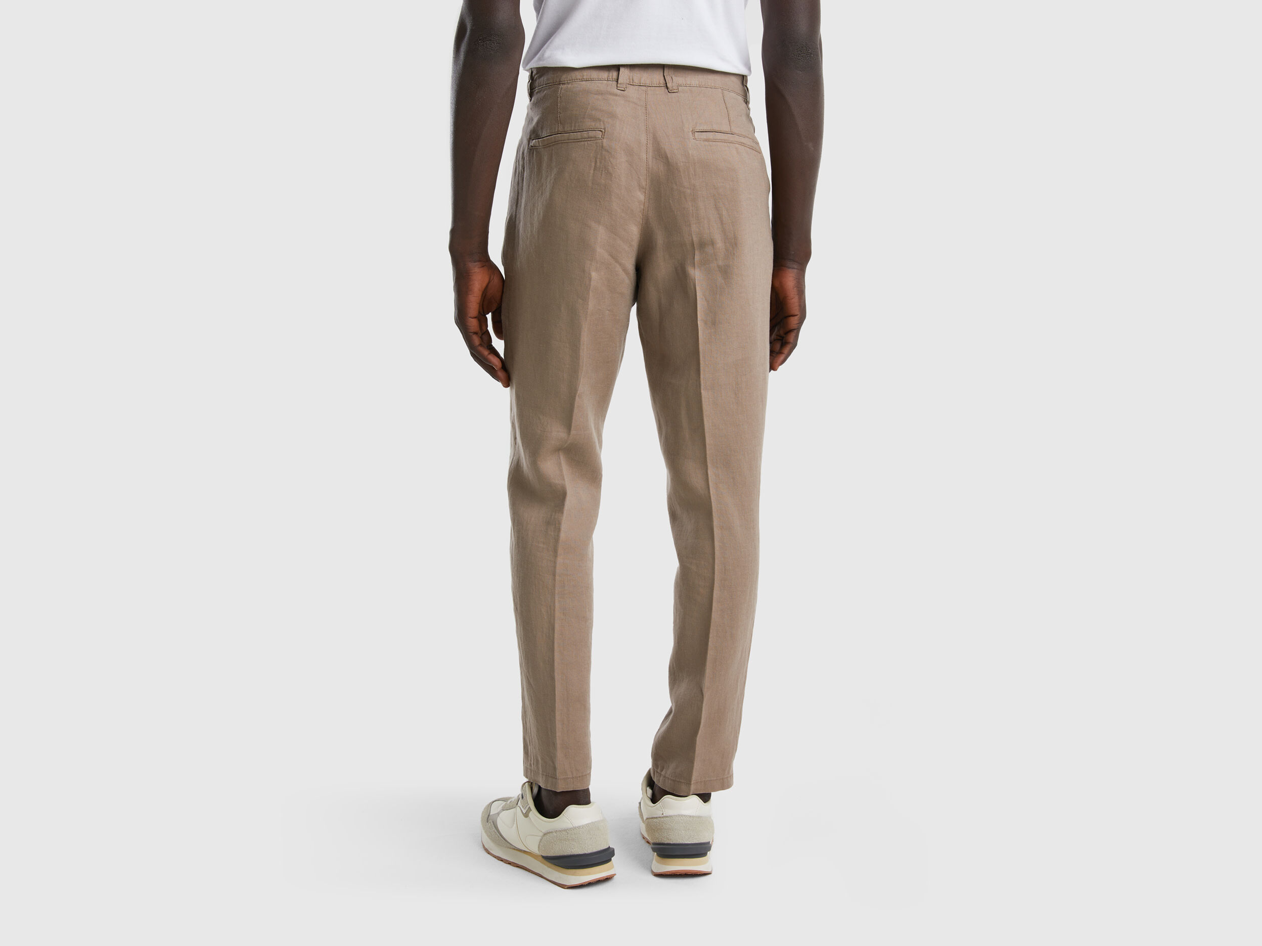 Chinos in pure linen Dove Gray Benetton