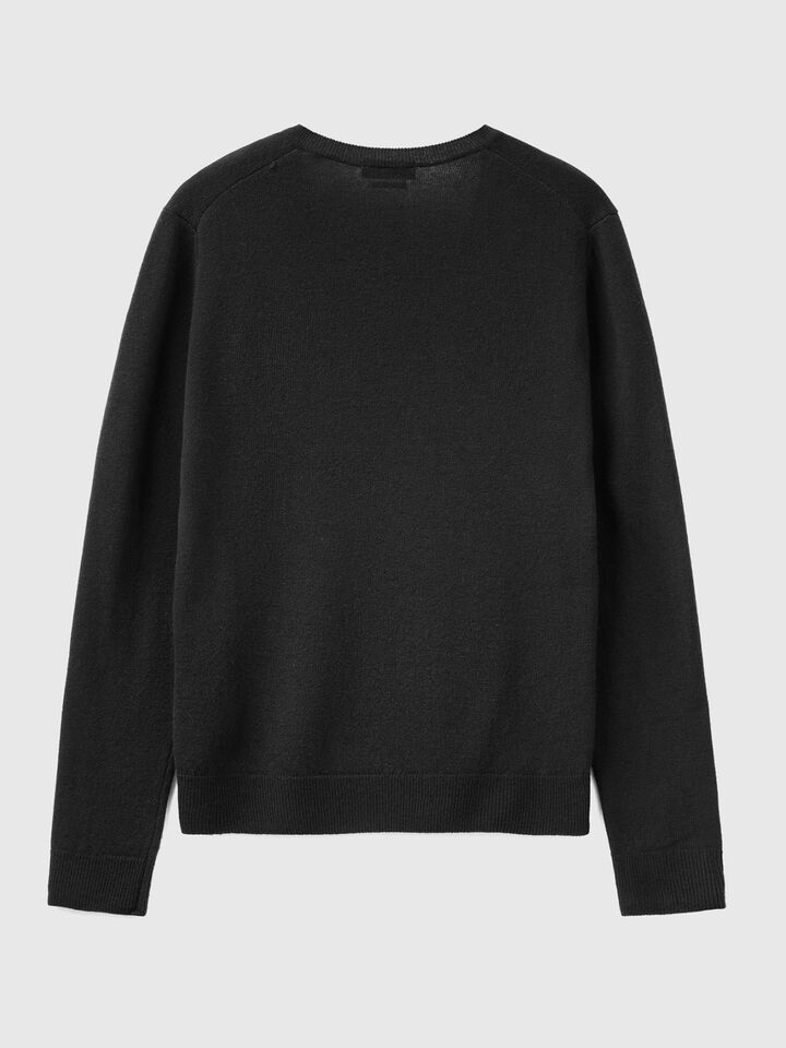Black V-neck sweater in pure Merino wool - Black | Benetton