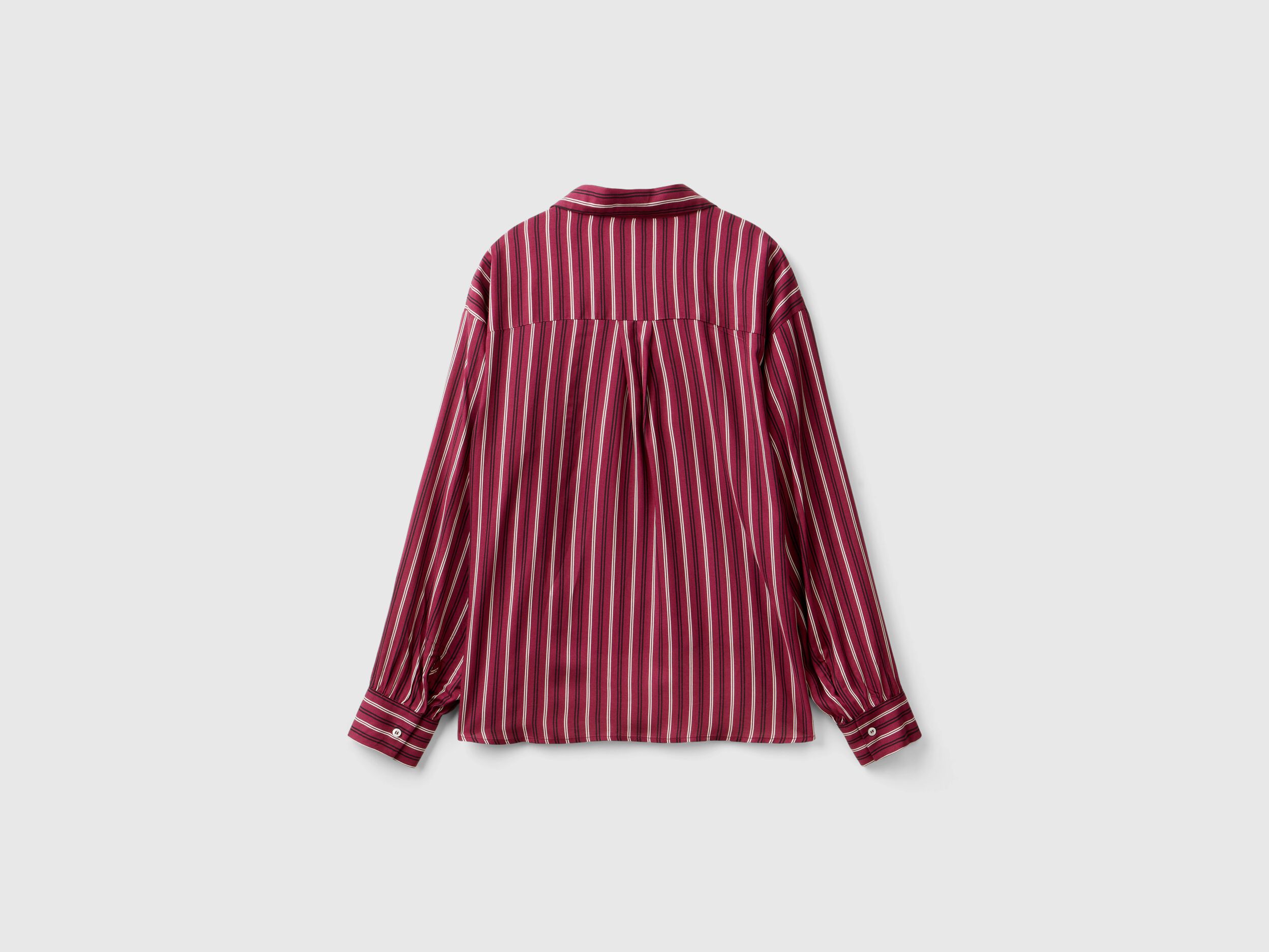 Striped shirt with V neck Burgundy Benetton