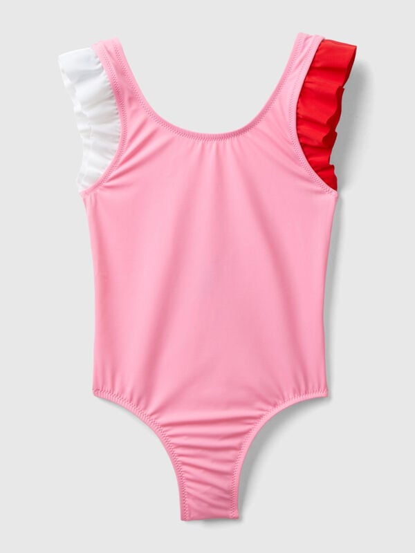 One-piece swimsuit with ruffles in ECONYL® Junior Girl